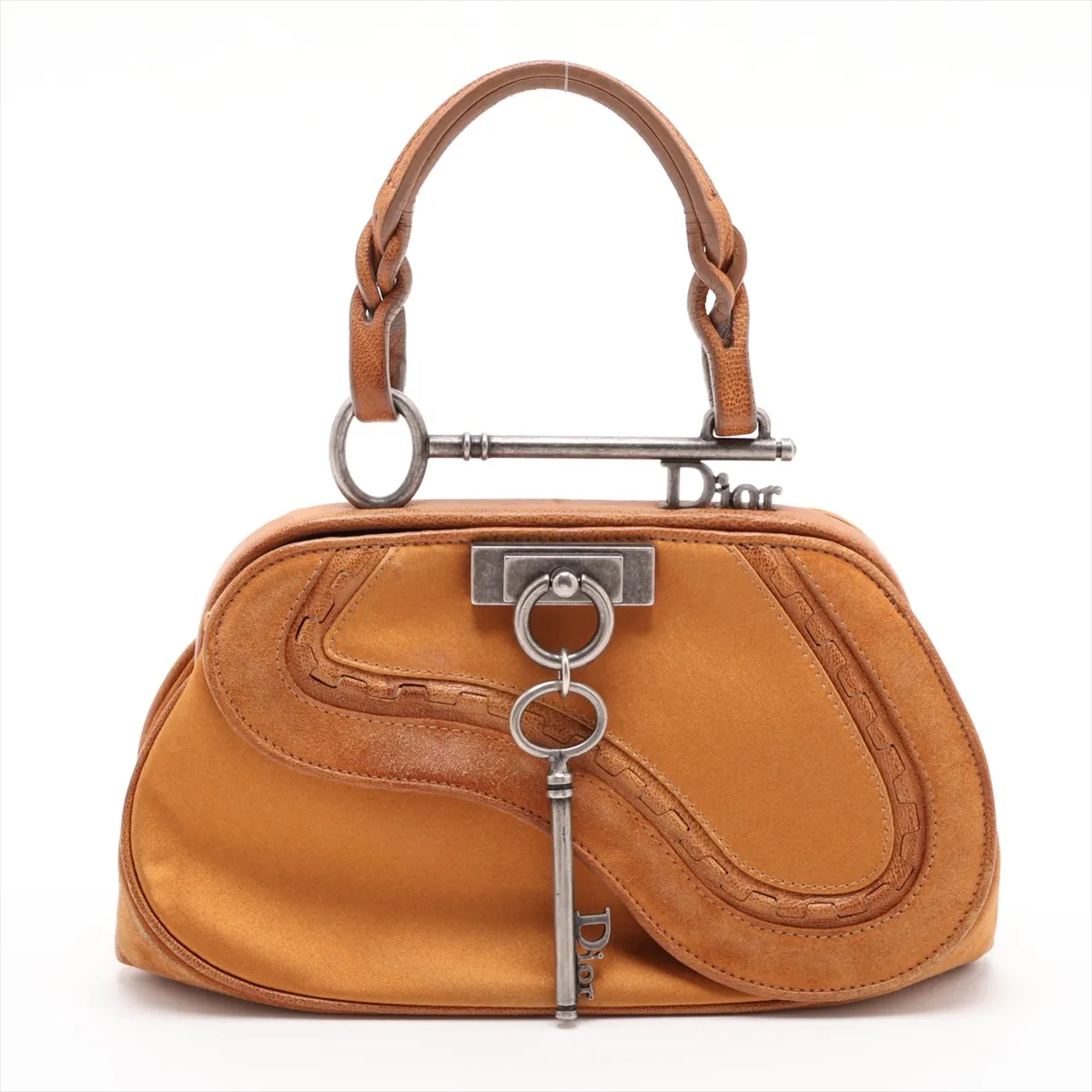 Gaucho Satin and Leather Handbag, Brown