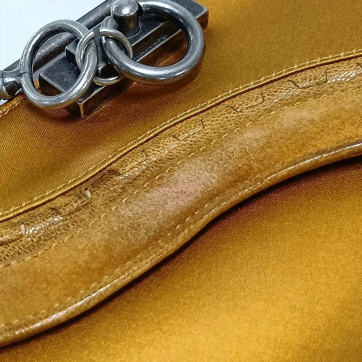 Gaucho Satin and Leather Handbag, Brown — view 13