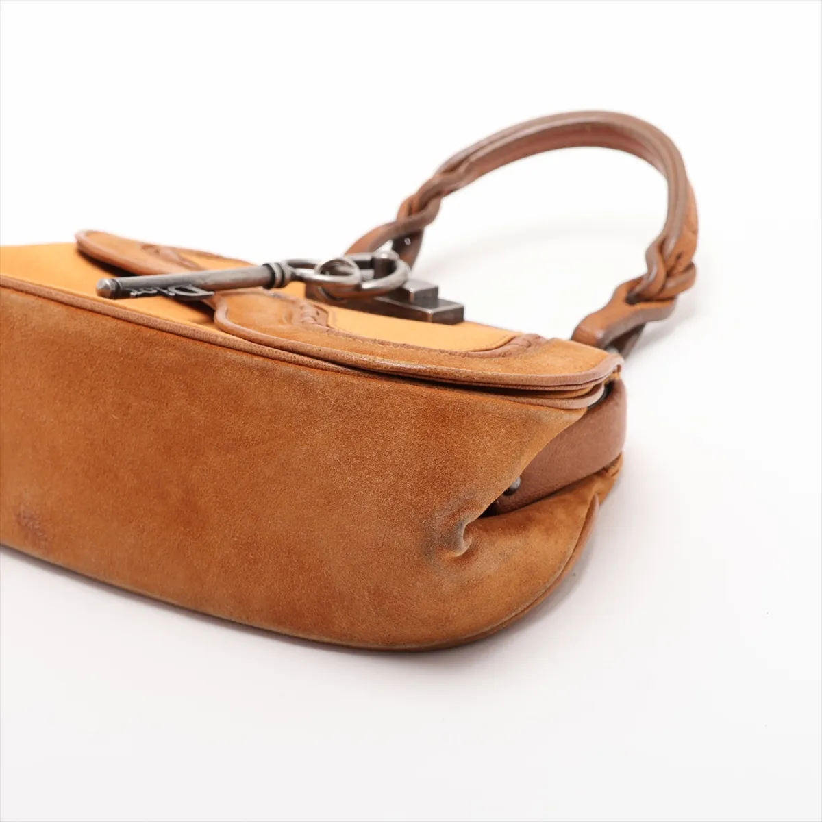 Gaucho Satin and Leather Handbag, Brown — view 3