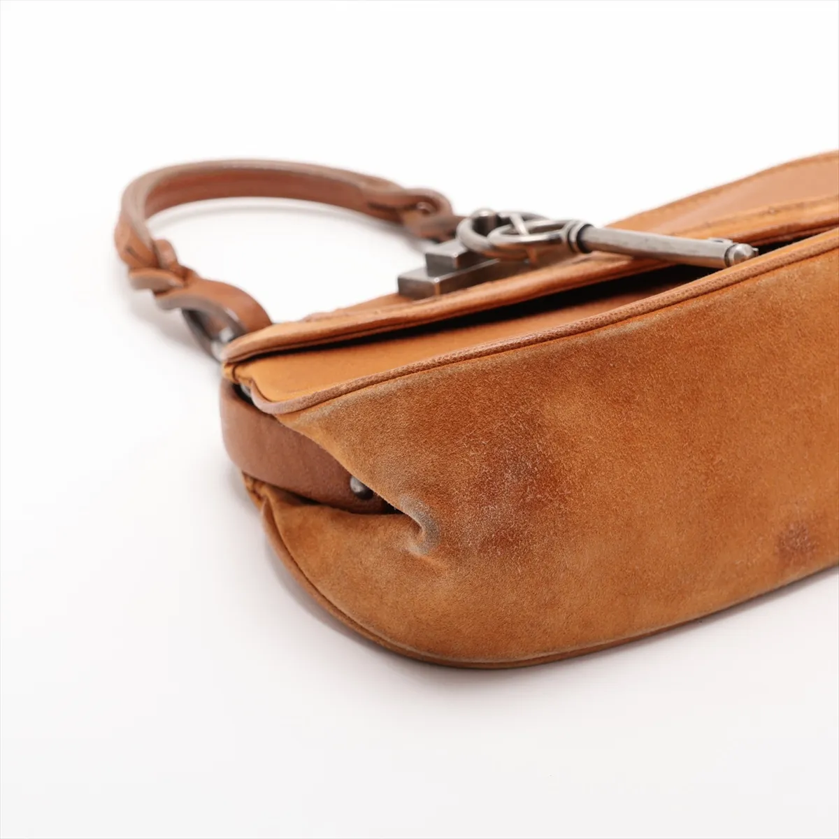 Gaucho Satin and Leather Handbag, Brown — view 4