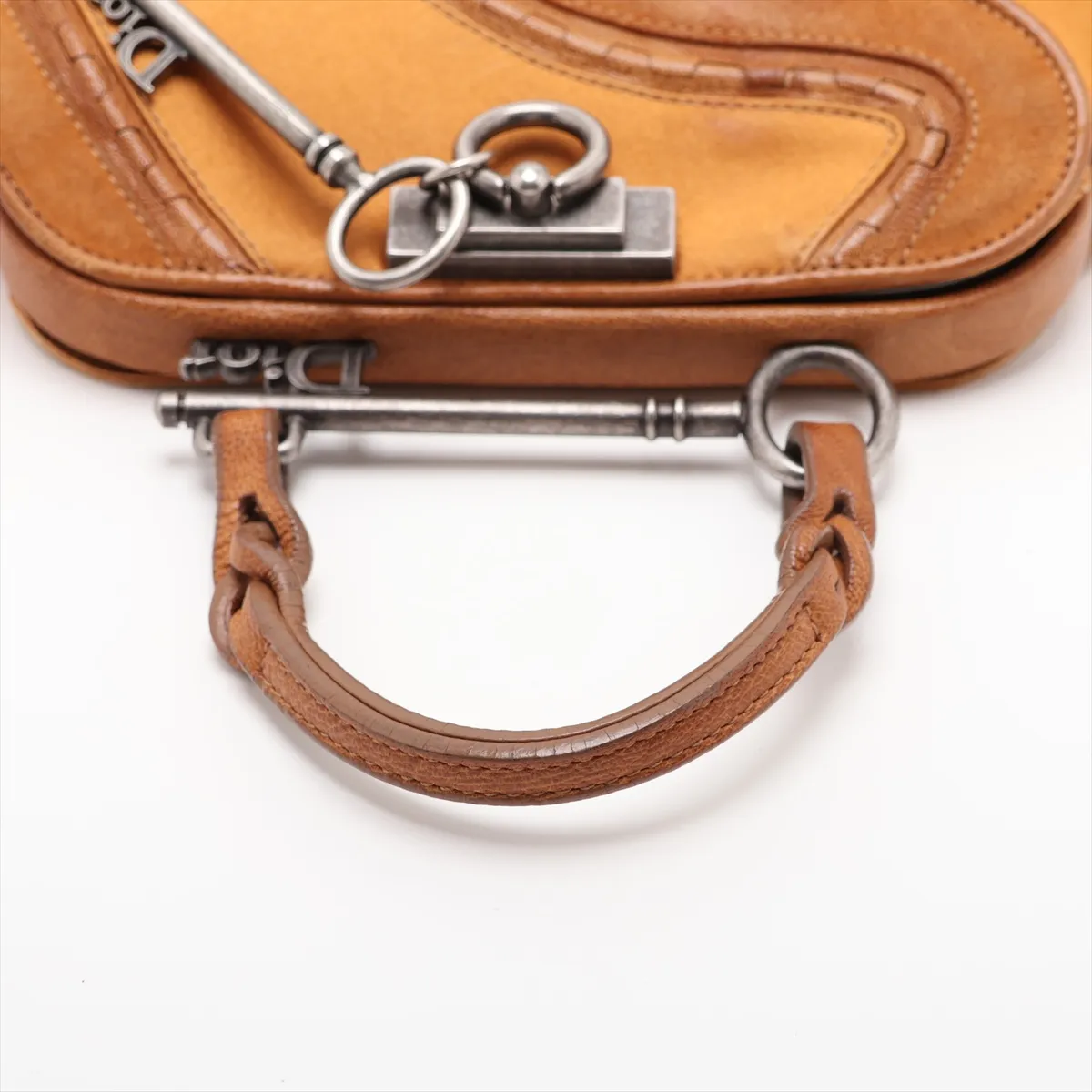Gaucho Satin and Leather Handbag, Brown — view 5