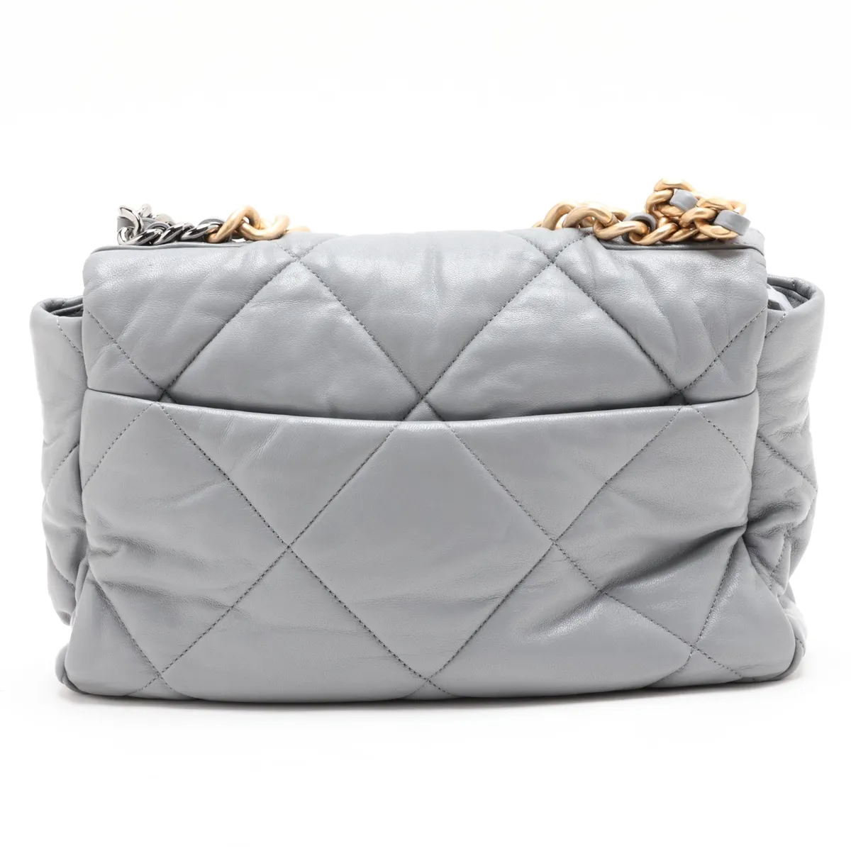 19 Large Lambskin Chain Shoulder Bag, Gray with Gold and Silver Hardware, 28998647, Serial Number 28, AS1161 — view 2
