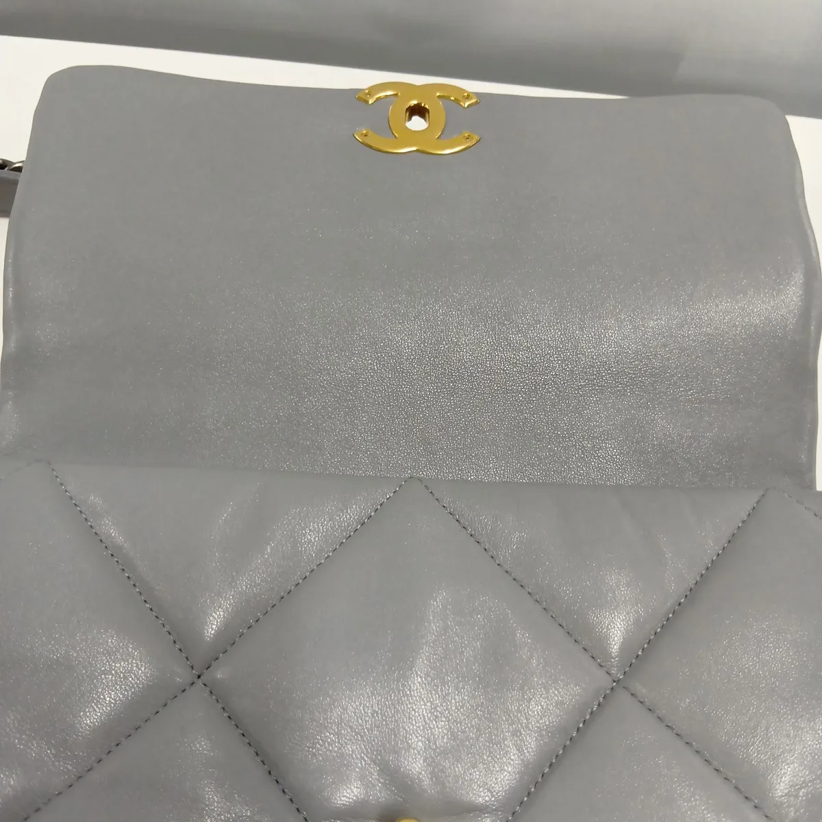 19 Large Lambskin Chain Shoulder Bag, Gray with Gold and Silver Hardware, 28998647, Serial Number 28, AS1161 — view 12