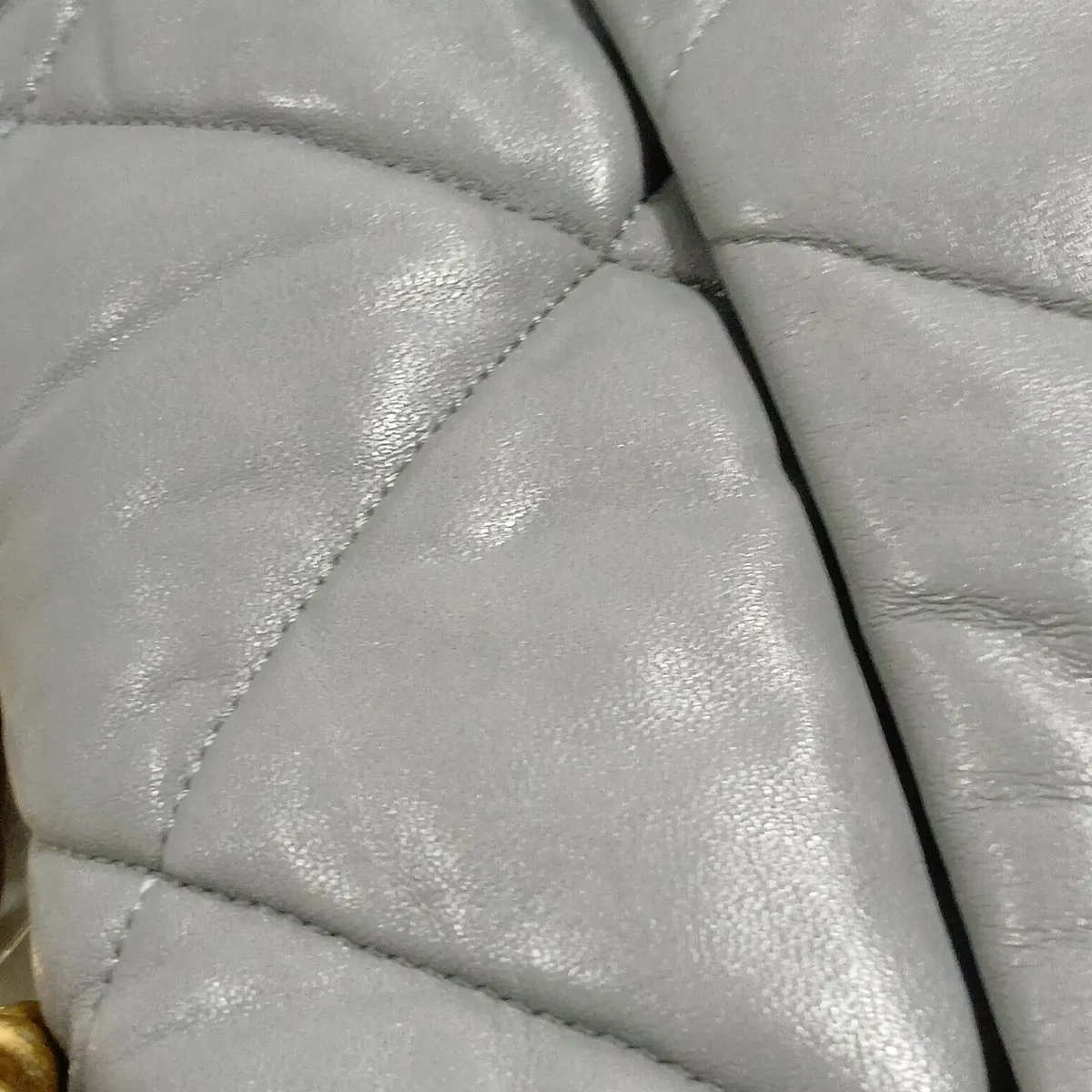 19 Large Lambskin Chain Shoulder Bag, Gray with Gold and Silver Hardware, 28998647, Serial Number 28, AS1161 — view 13