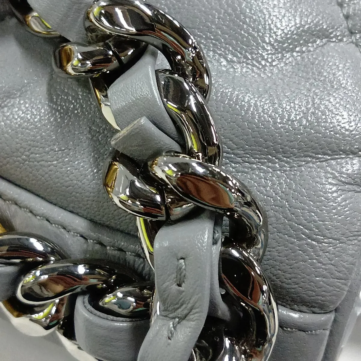 19 Large Lambskin Chain Shoulder Bag, Gray with Gold and Silver Hardware, 28998647, Serial Number 28, AS1161 — view 14