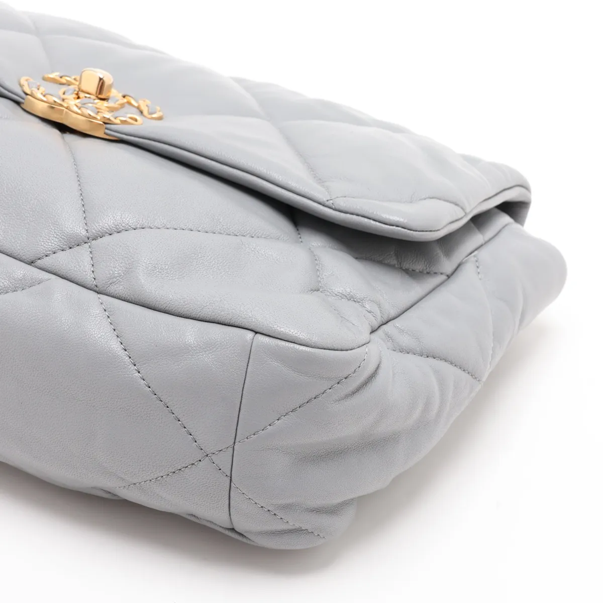 19 Large Lambskin Chain Shoulder Bag, Gray with Gold and Silver Hardware, 28998647, Serial Number 28, AS1161 — view 3