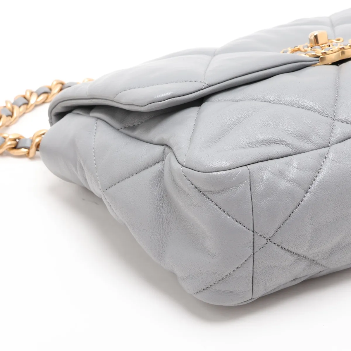 19 Large Lambskin Chain Shoulder Bag, Gray with Gold and Silver Hardware, 28998647, Serial Number 28, AS1161 — view 4