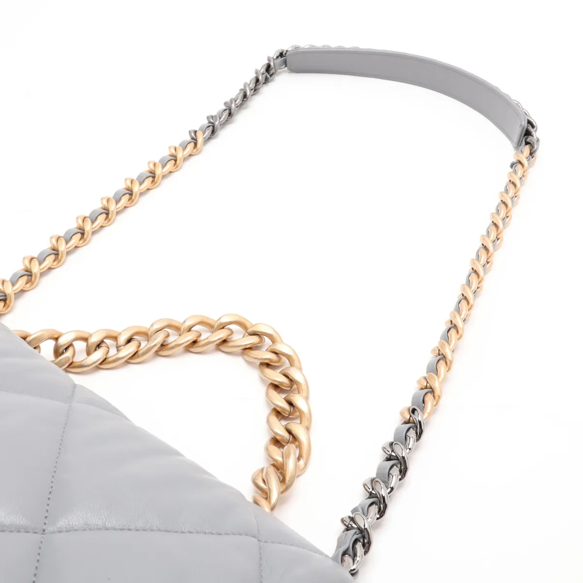 19 Large Lambskin Chain Shoulder Bag, Gray with Gold and Silver Hardware, 28998647, Serial Number 28, AS1161 — view 5