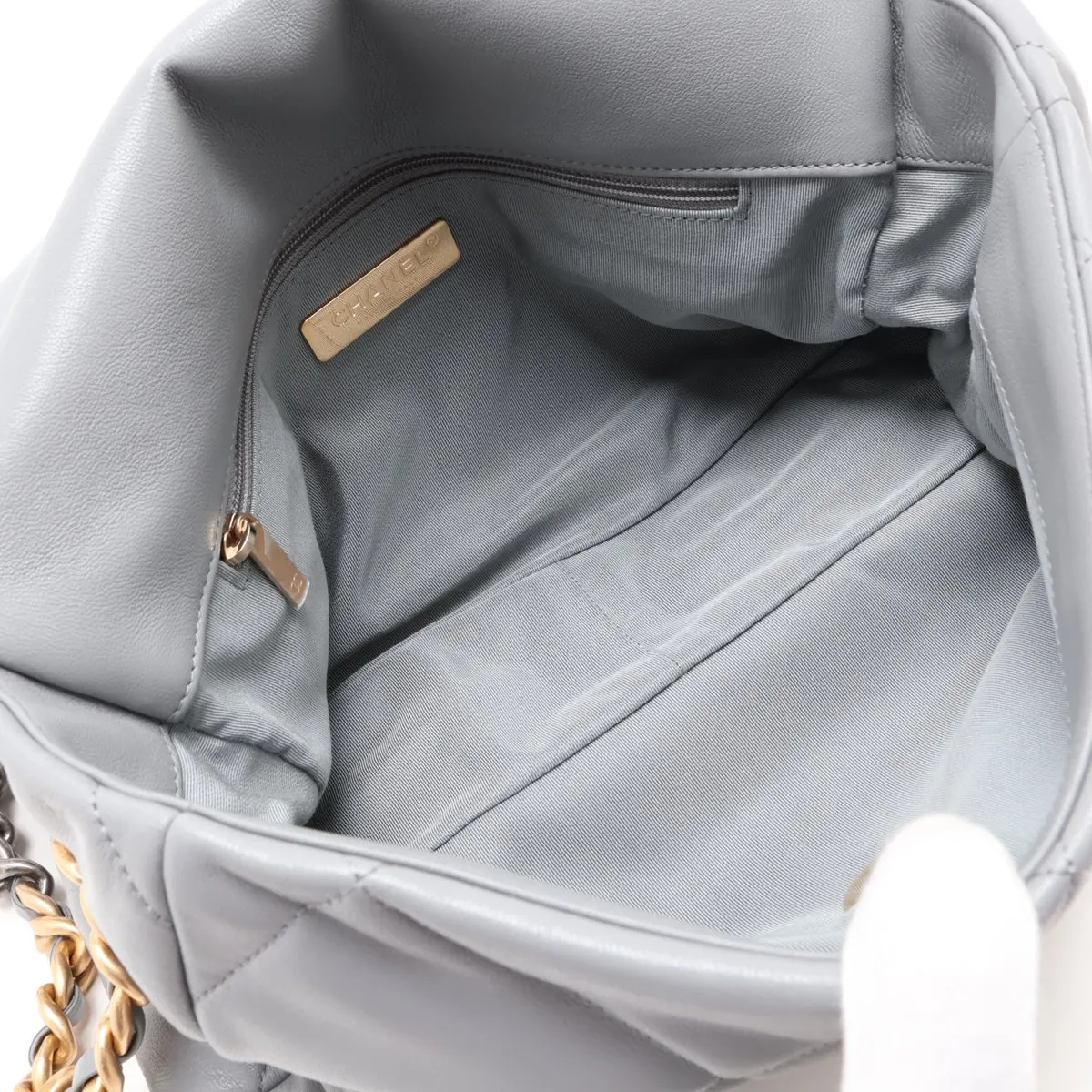 19 Large Lambskin Chain Shoulder Bag, Gray with Gold and Silver Hardware, 28998647, Serial Number 28, AS1161 — view 6