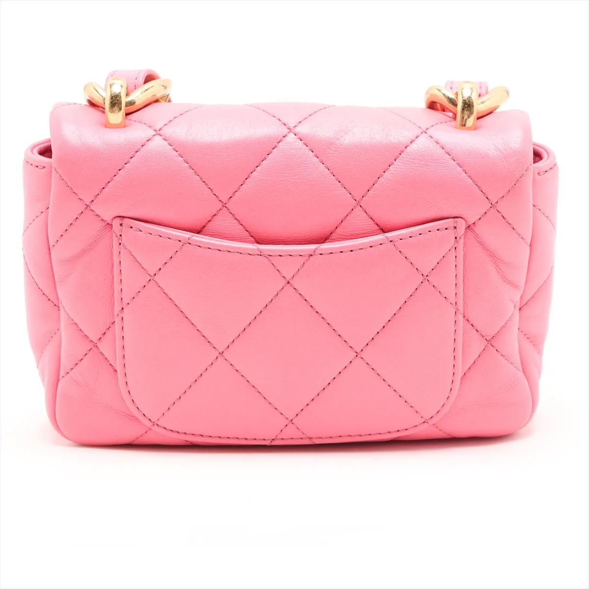 Mini Matelassé Lambskin Chain Shoulder Bag, Pink with Gold Hardware, U028UNNG, Random Plate — view 2