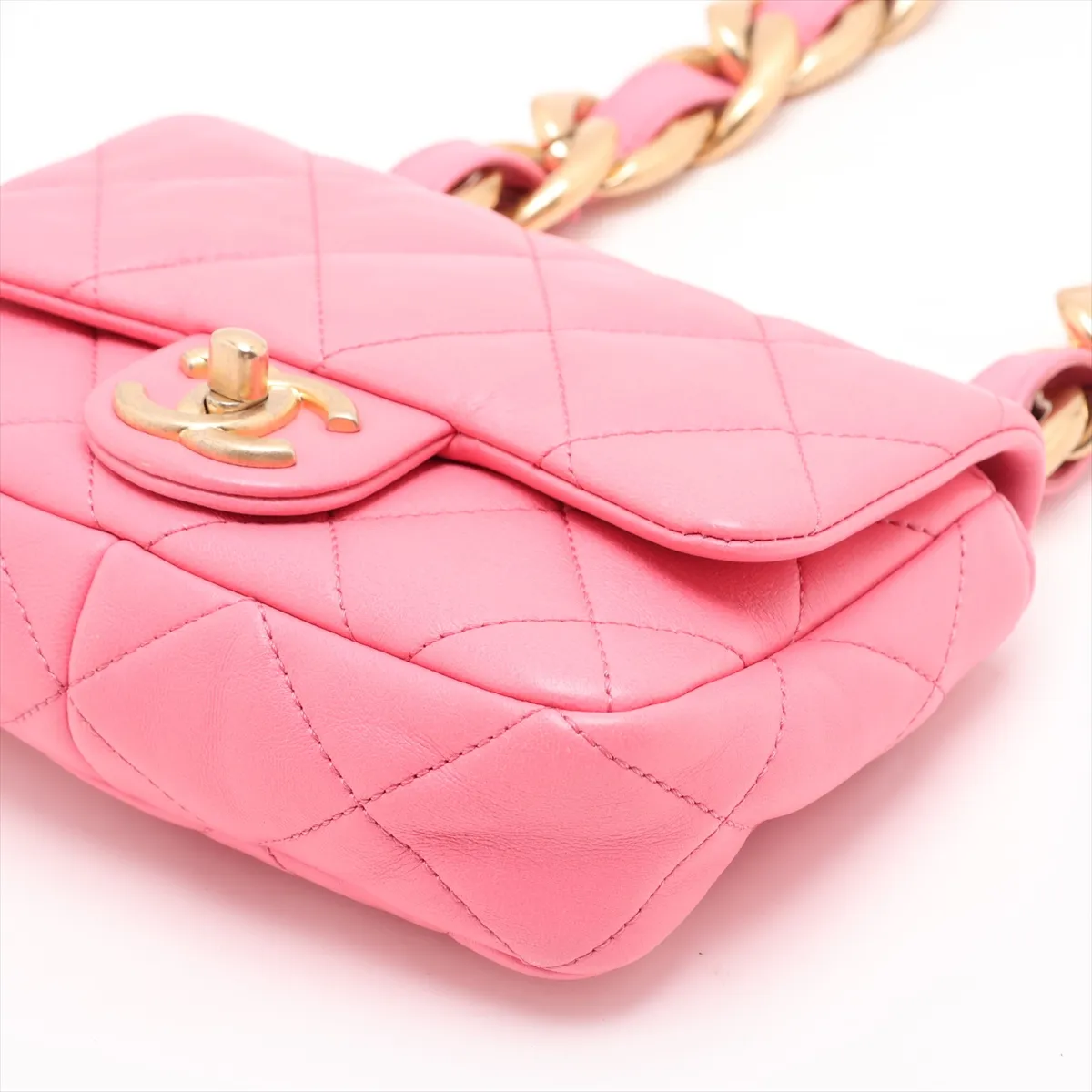 Mini Matelassé Lambskin Chain Shoulder Bag, Pink with Gold Hardware, U028UNNG, Random Plate — view 3