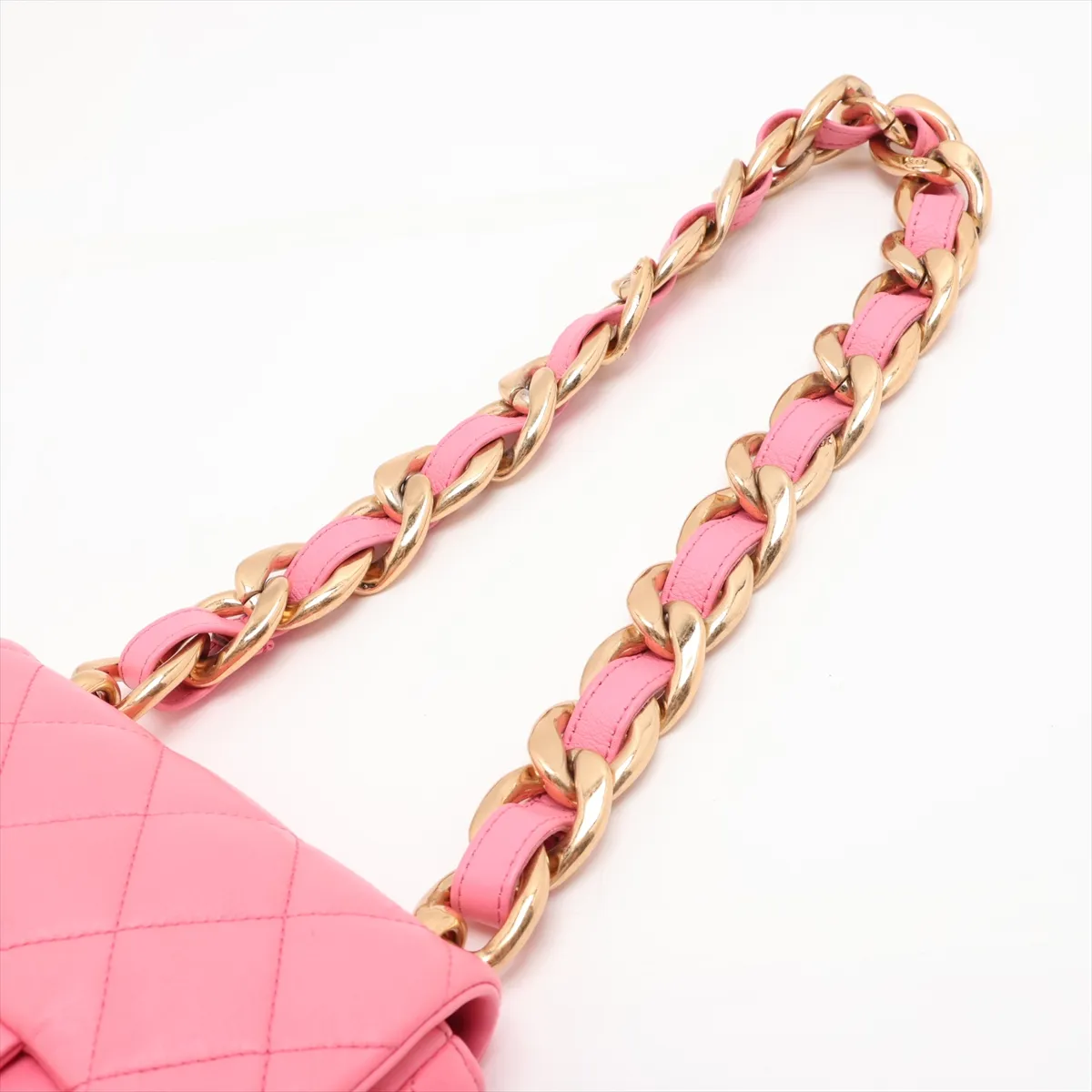 Mini Matelassé Lambskin Chain Shoulder Bag, Pink with Gold Hardware, U028UNNG, Random Plate — view 5