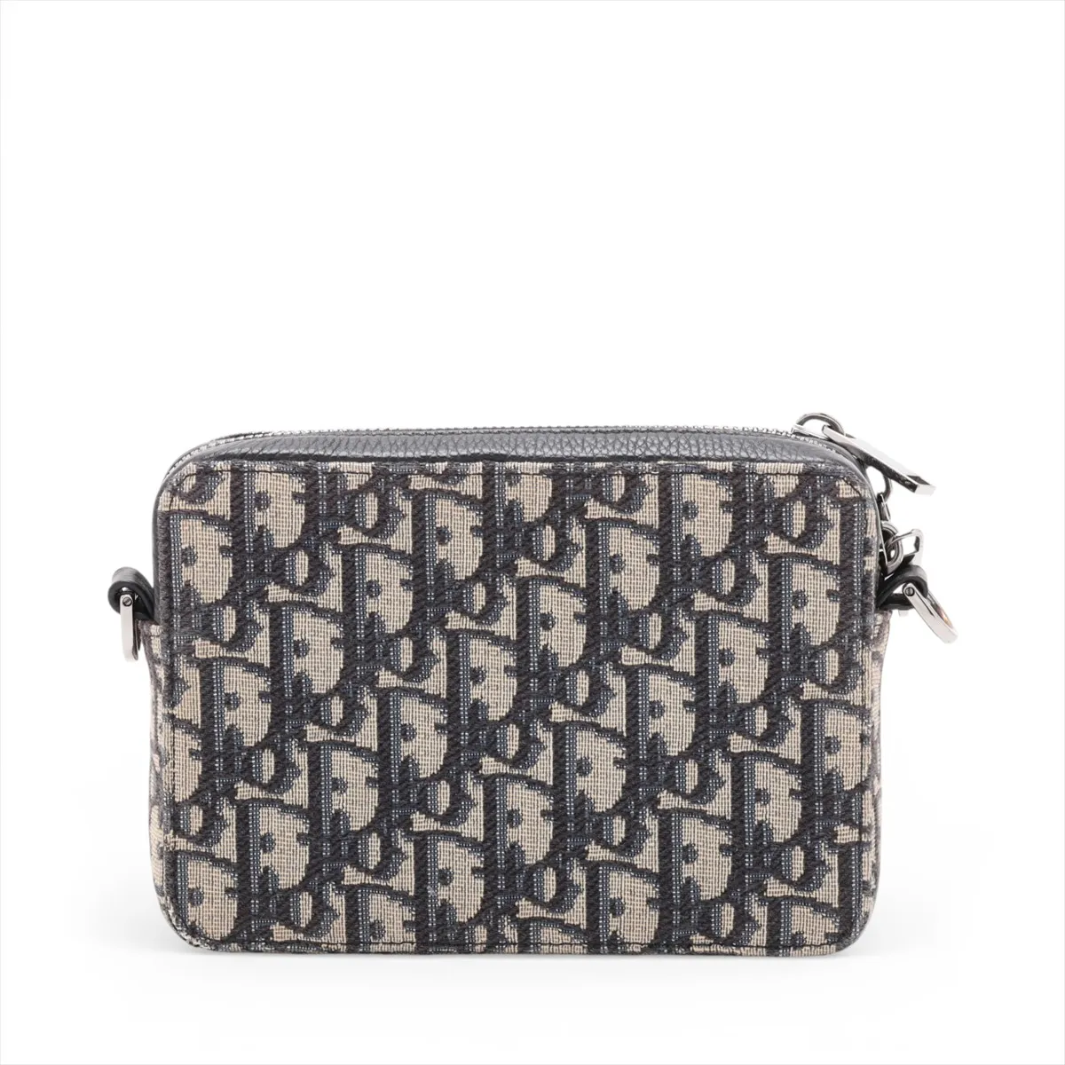Oblique Canvas x Leather Shoulder Bag, Navy — view 2