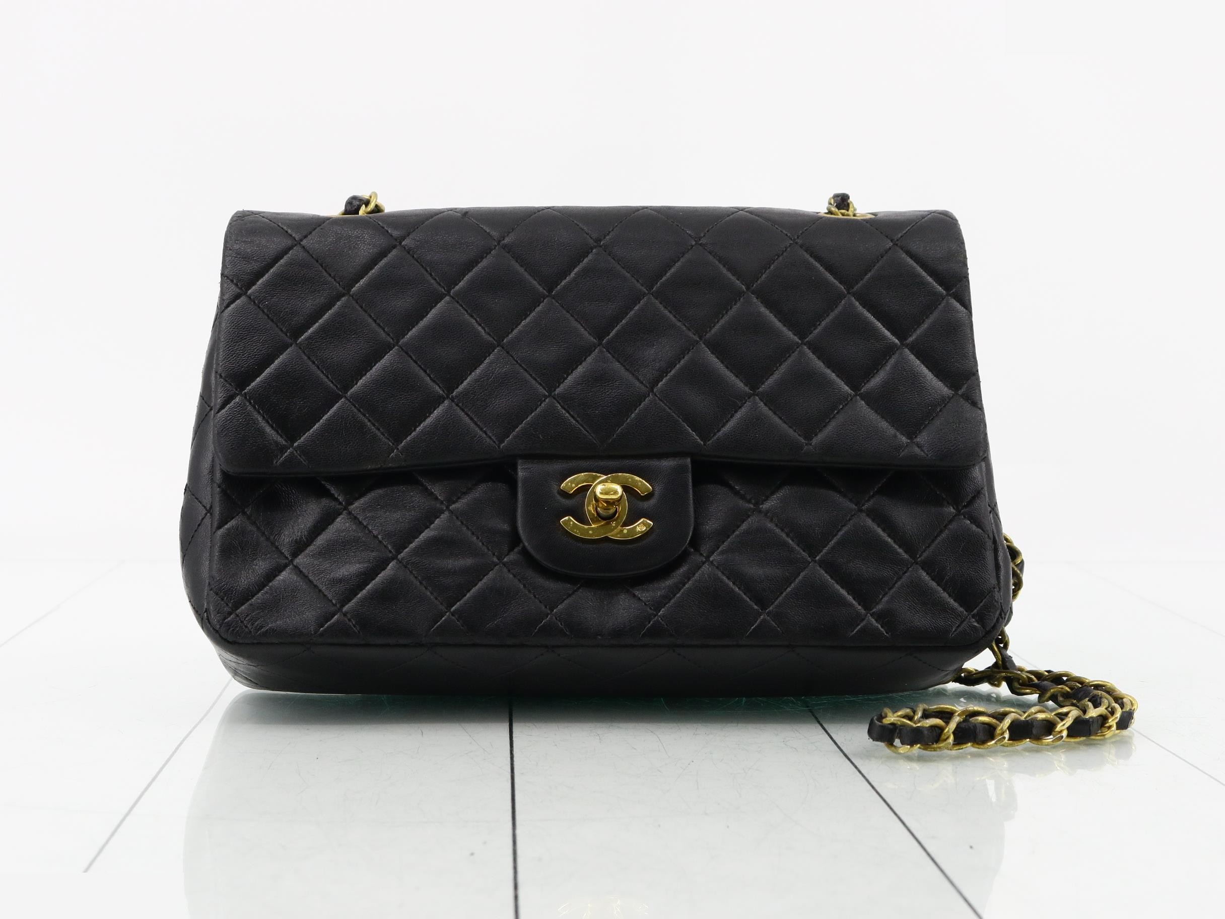 Matelassé Double Flap Shoulder Bag, Black