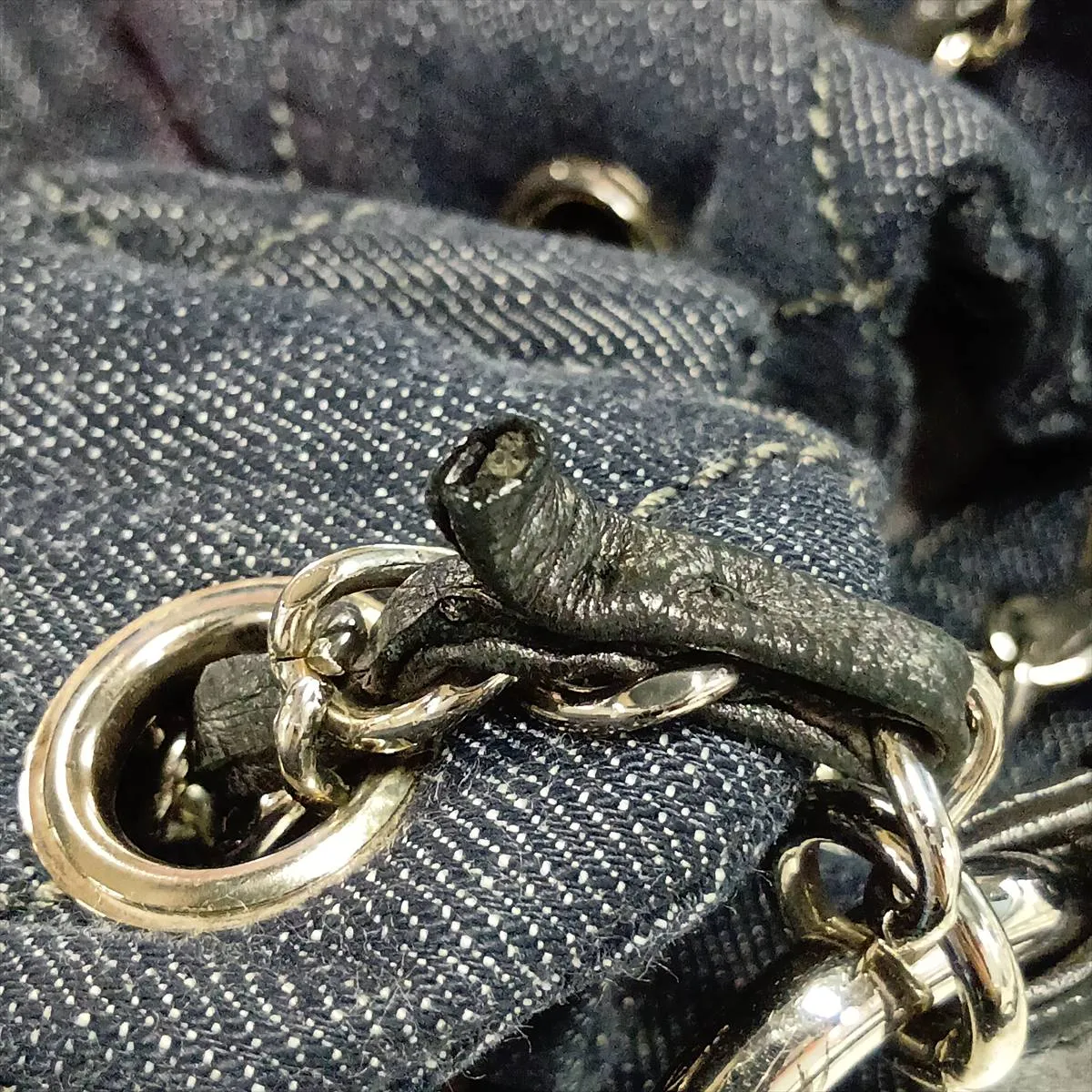 Matelassé Denim Tote Bag, Blue x Black, Silver Hardware, Item No. 12787264, Series 12 — view 11
