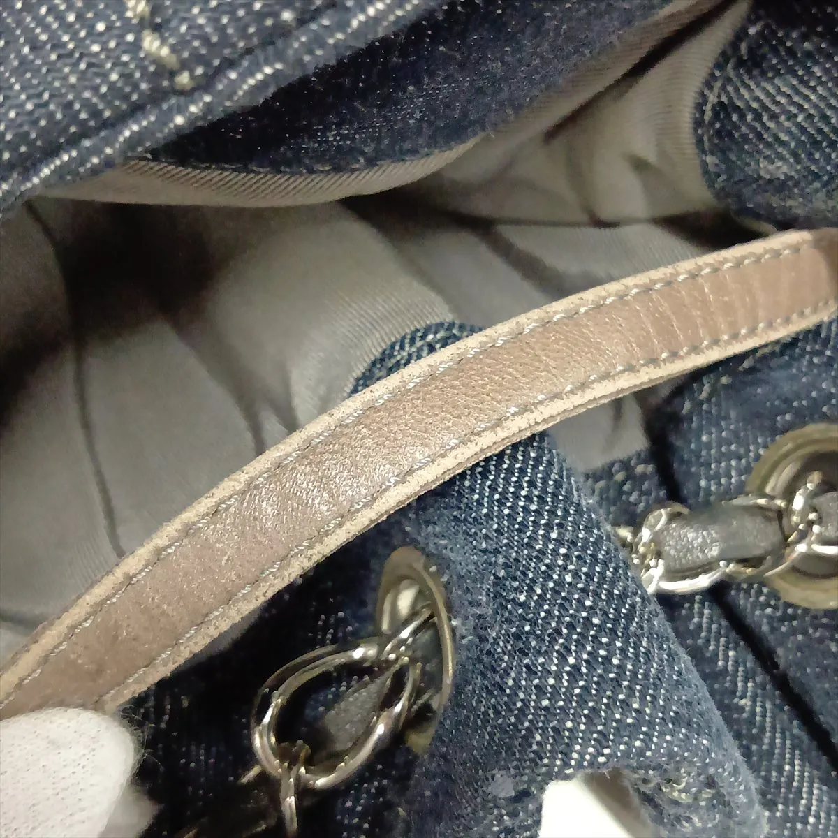 Matelassé Denim Tote Bag, Blue x Black, Silver Hardware, Item No. 12787264, Series 12 — view 14
