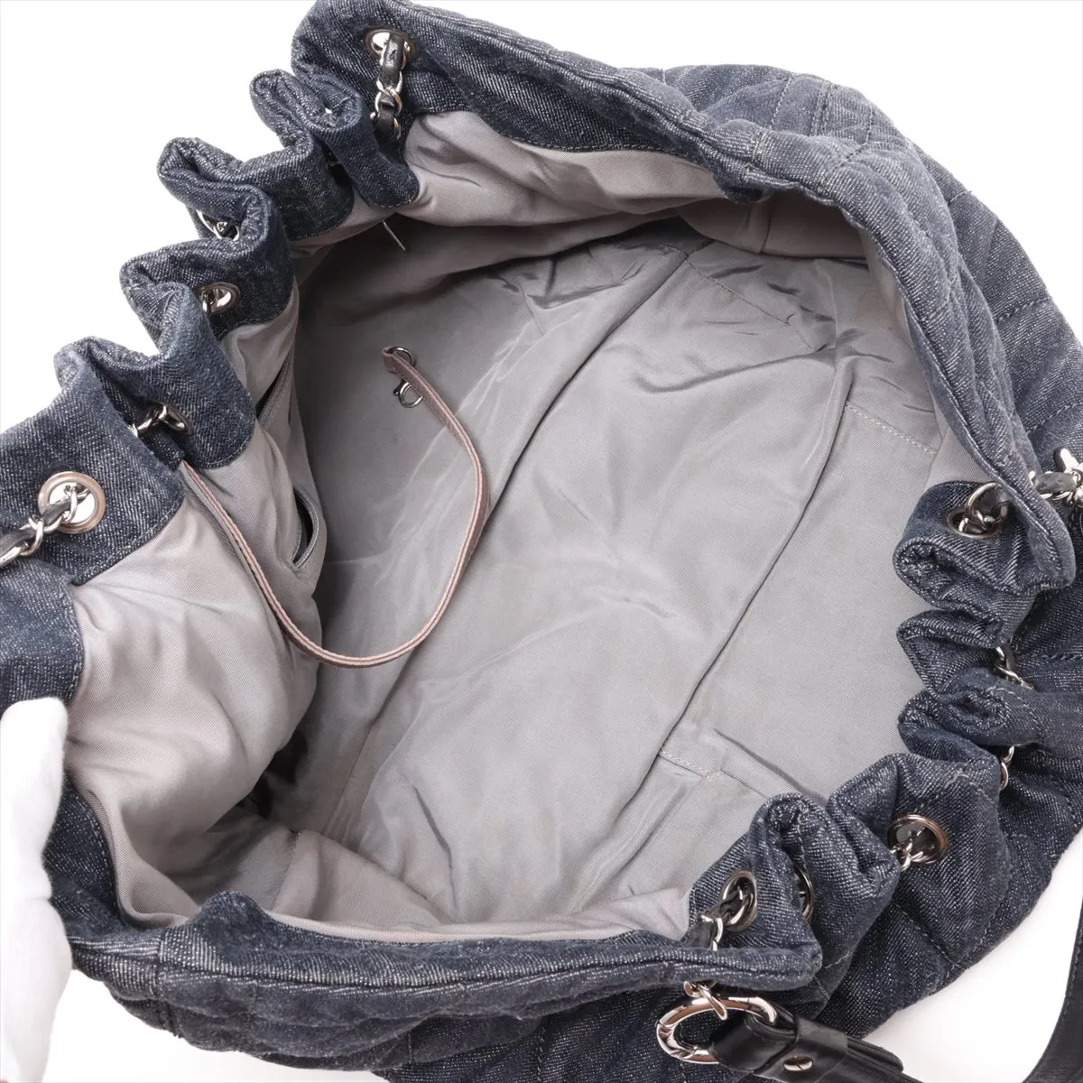 Matelassé Denim Tote Bag, Blue x Black, Silver Hardware, Item No. 12787264, Series 12 — view 7