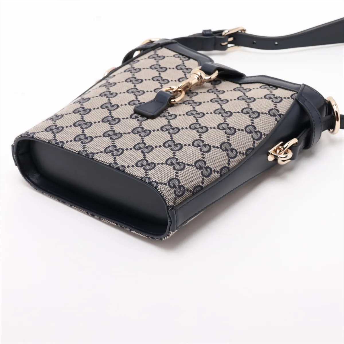 GG Canvas Mini Bucket Bag, Canvas x Leather Shoulder Bag, Beige x Navy, 782919 — view 3