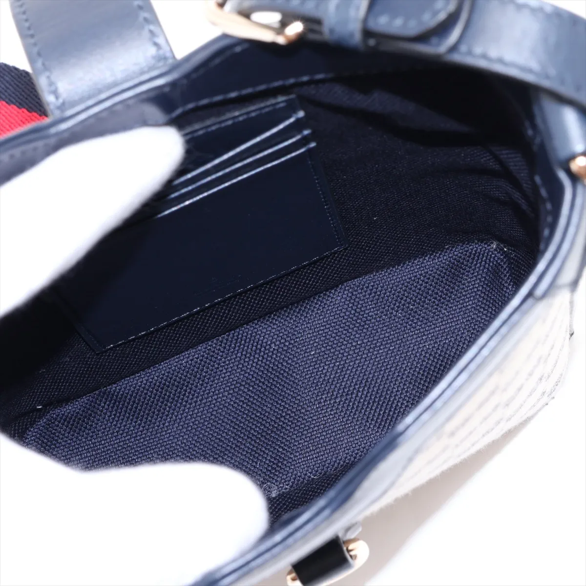 GG Canvas Mini Bucket Bag, Canvas x Leather Shoulder Bag, Beige x Navy, 782919 — view 6
