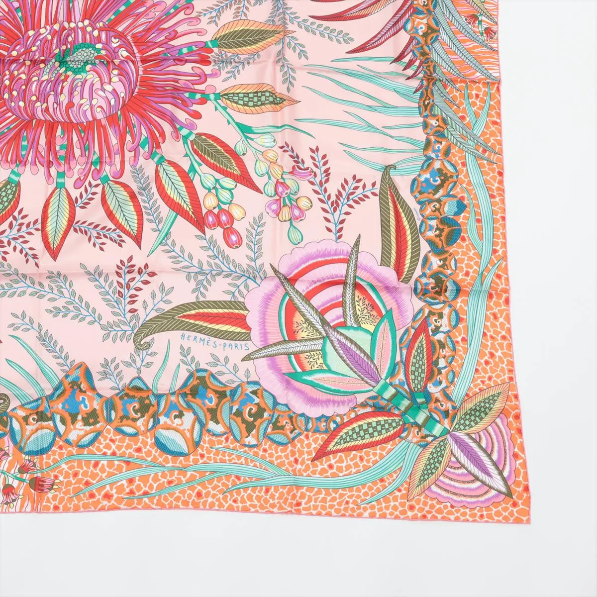 Carre 140 Silk Scarf, Pink, with some wear, snags, and — view 4