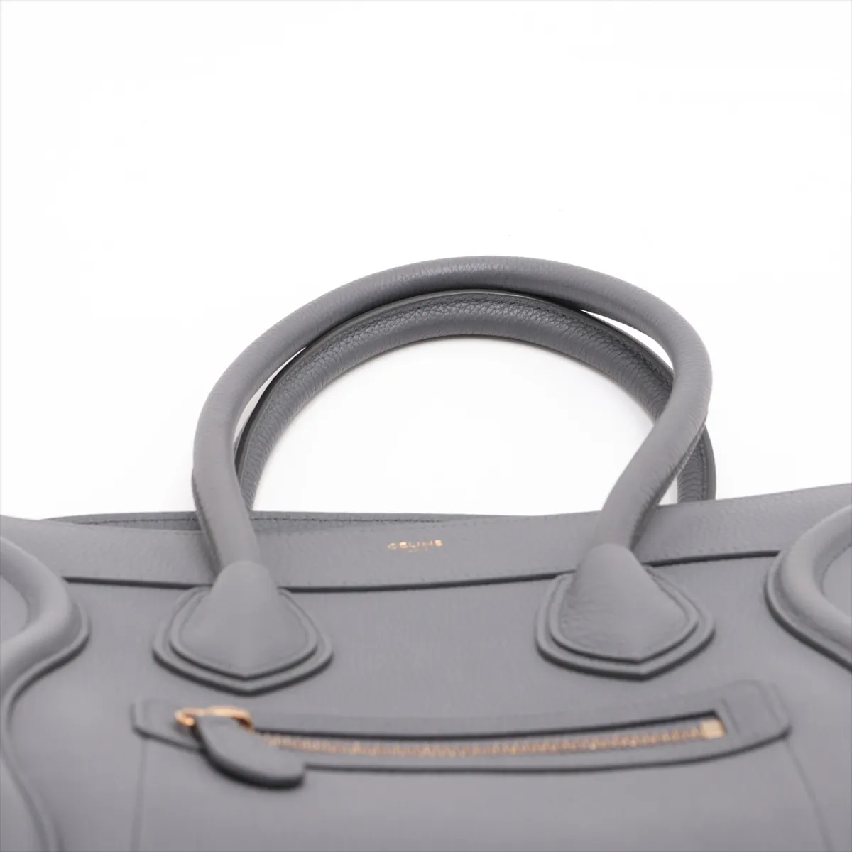 Luggage Micro Shopper Leather Handbag, Gray — view 7