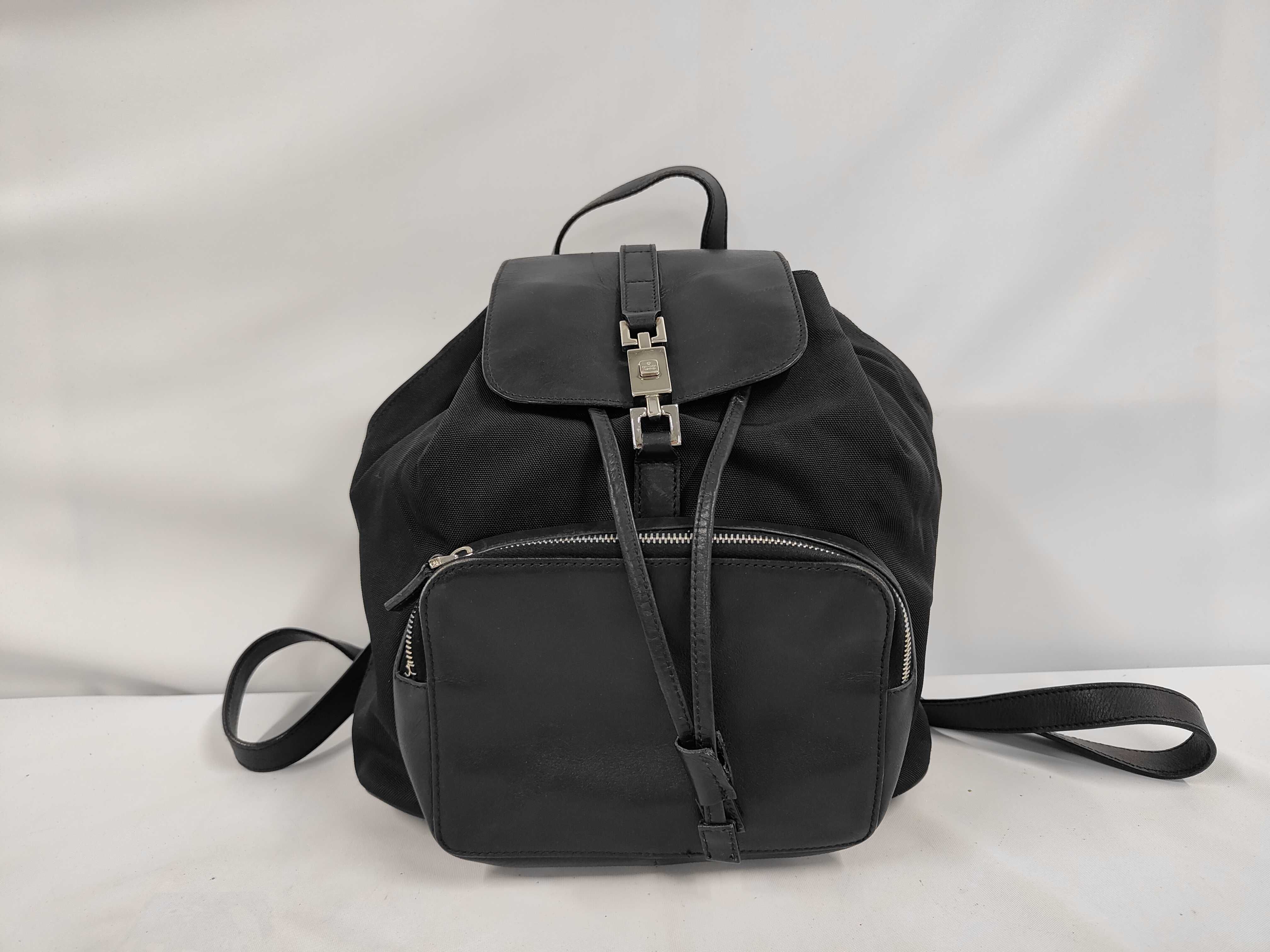 Nylon Leather Backpack, Black