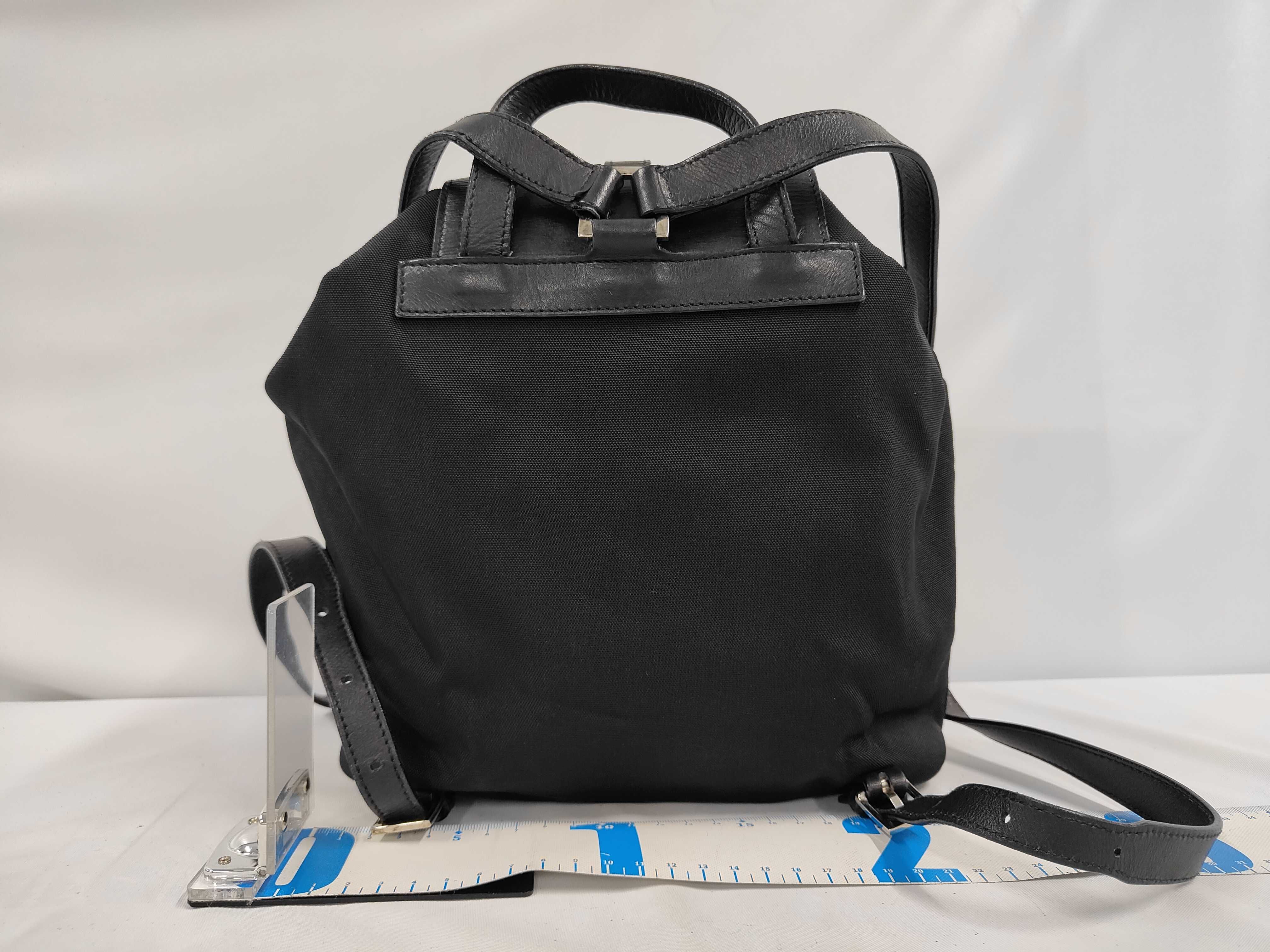 Nylon Leather Backpack, Black — view 2