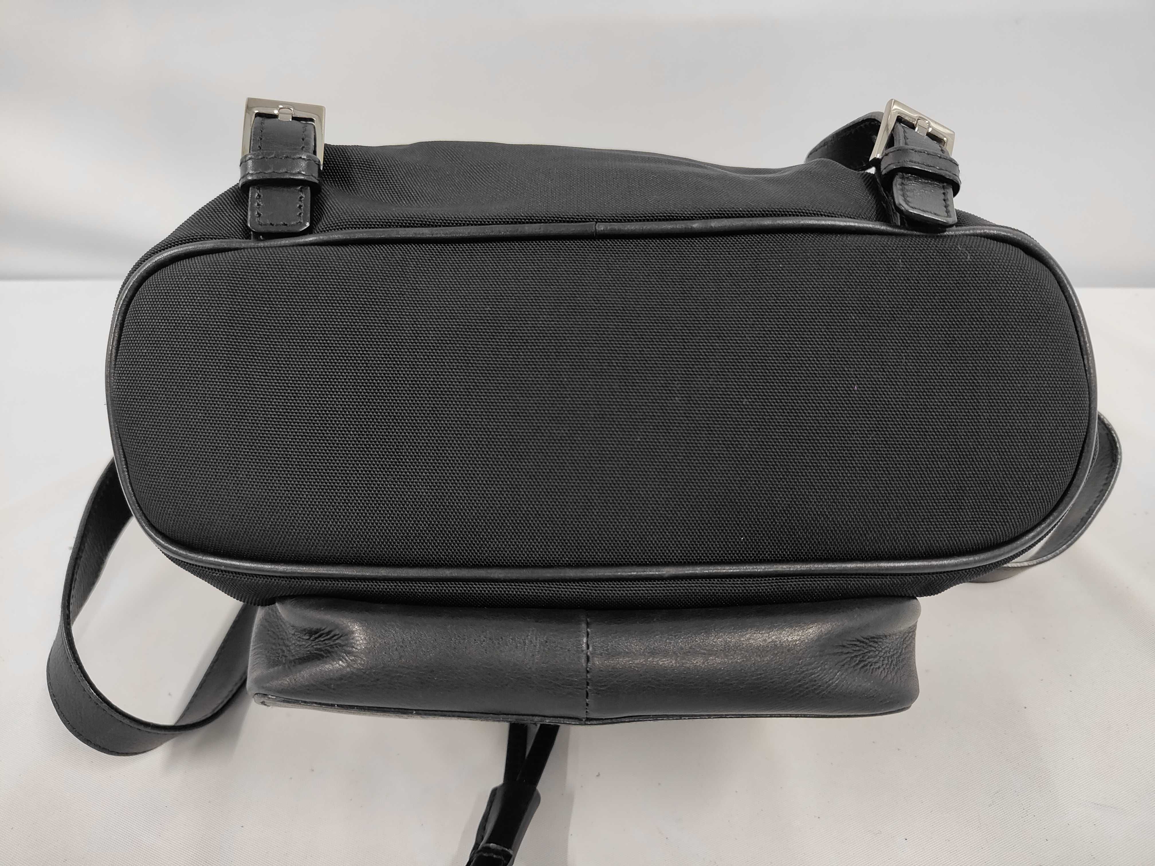 Nylon Leather Backpack, Black — view 3