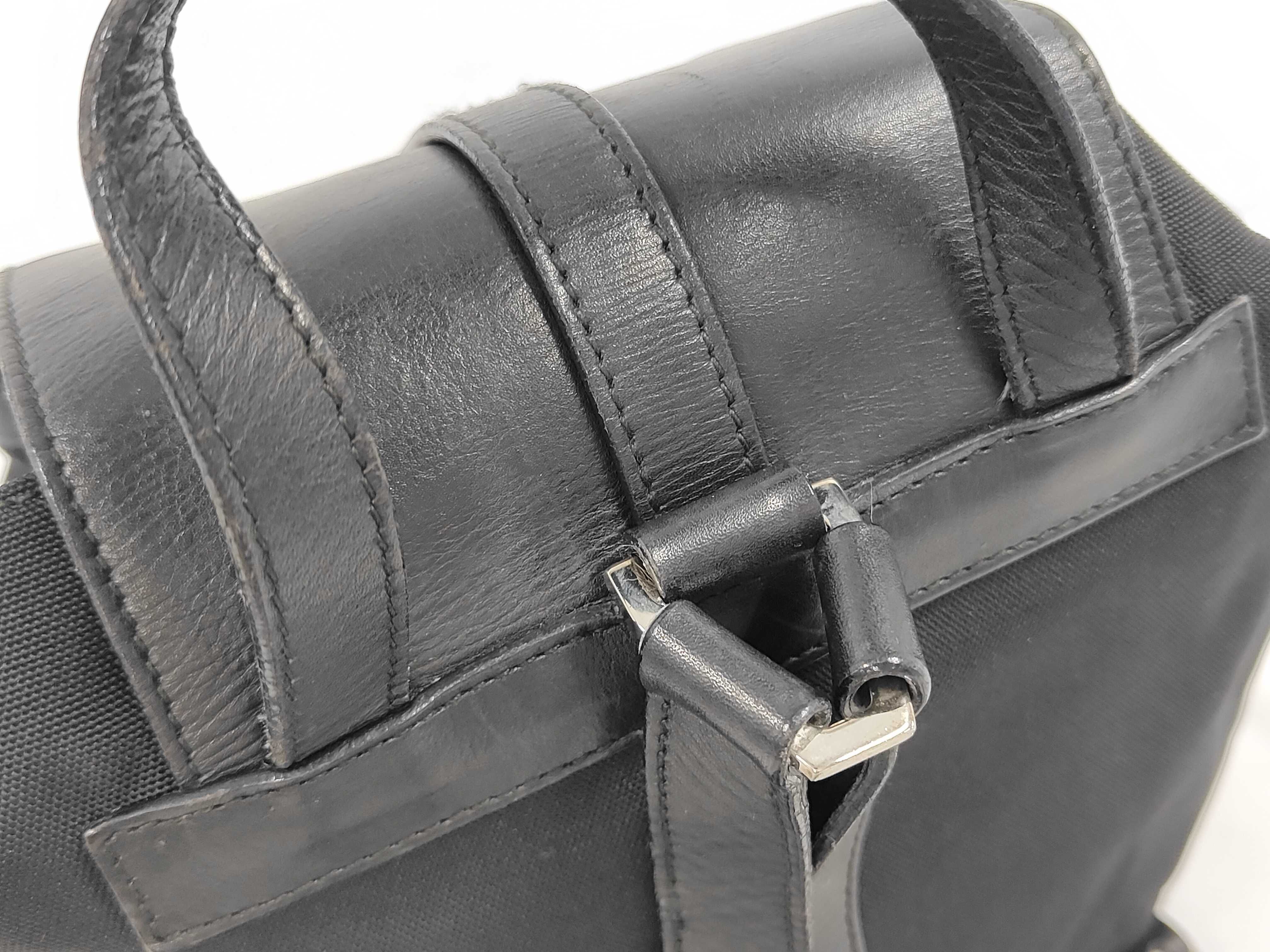 Nylon Leather Backpack, Black — view 6