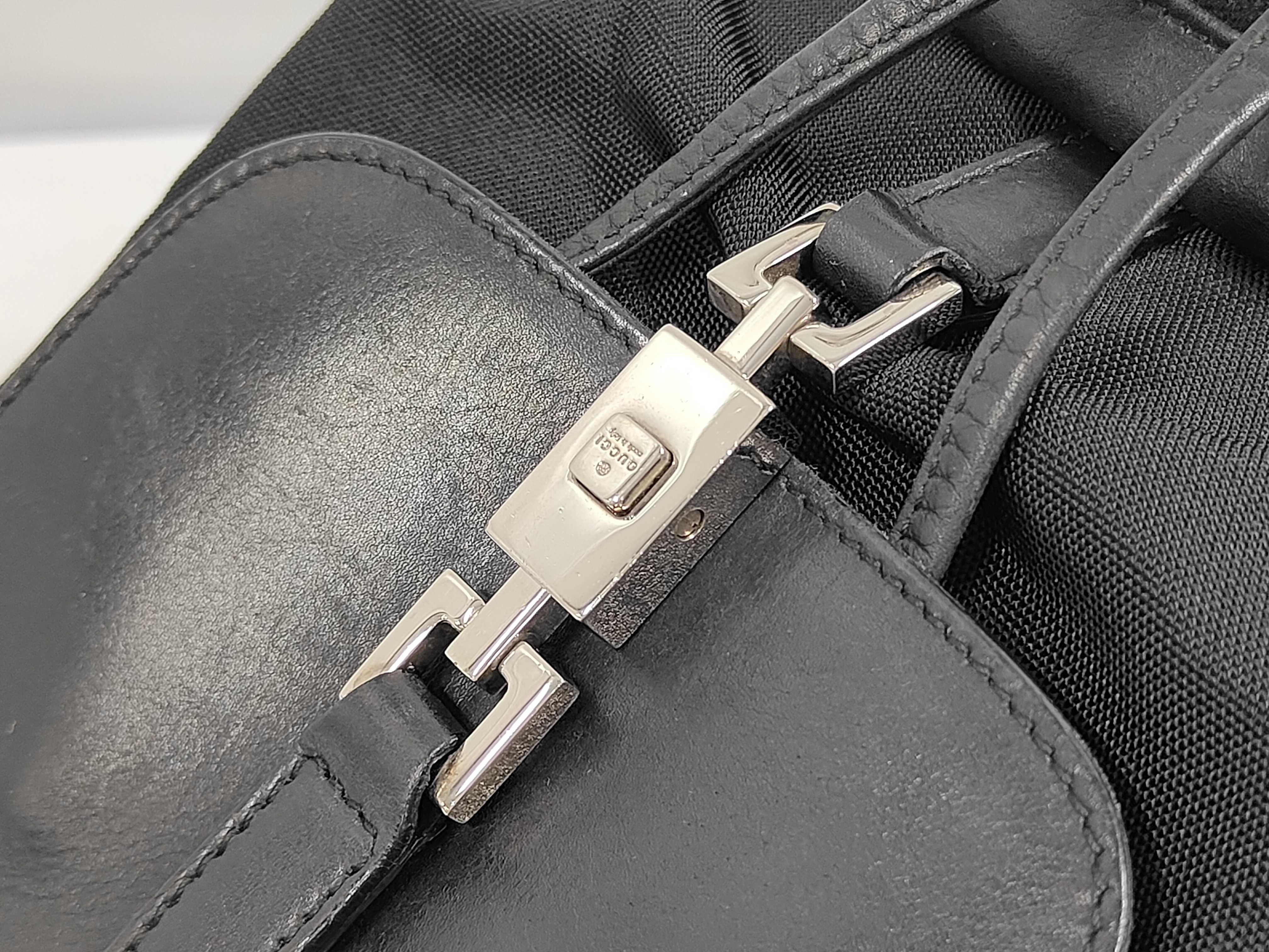 Nylon Leather Backpack, Black — view 7