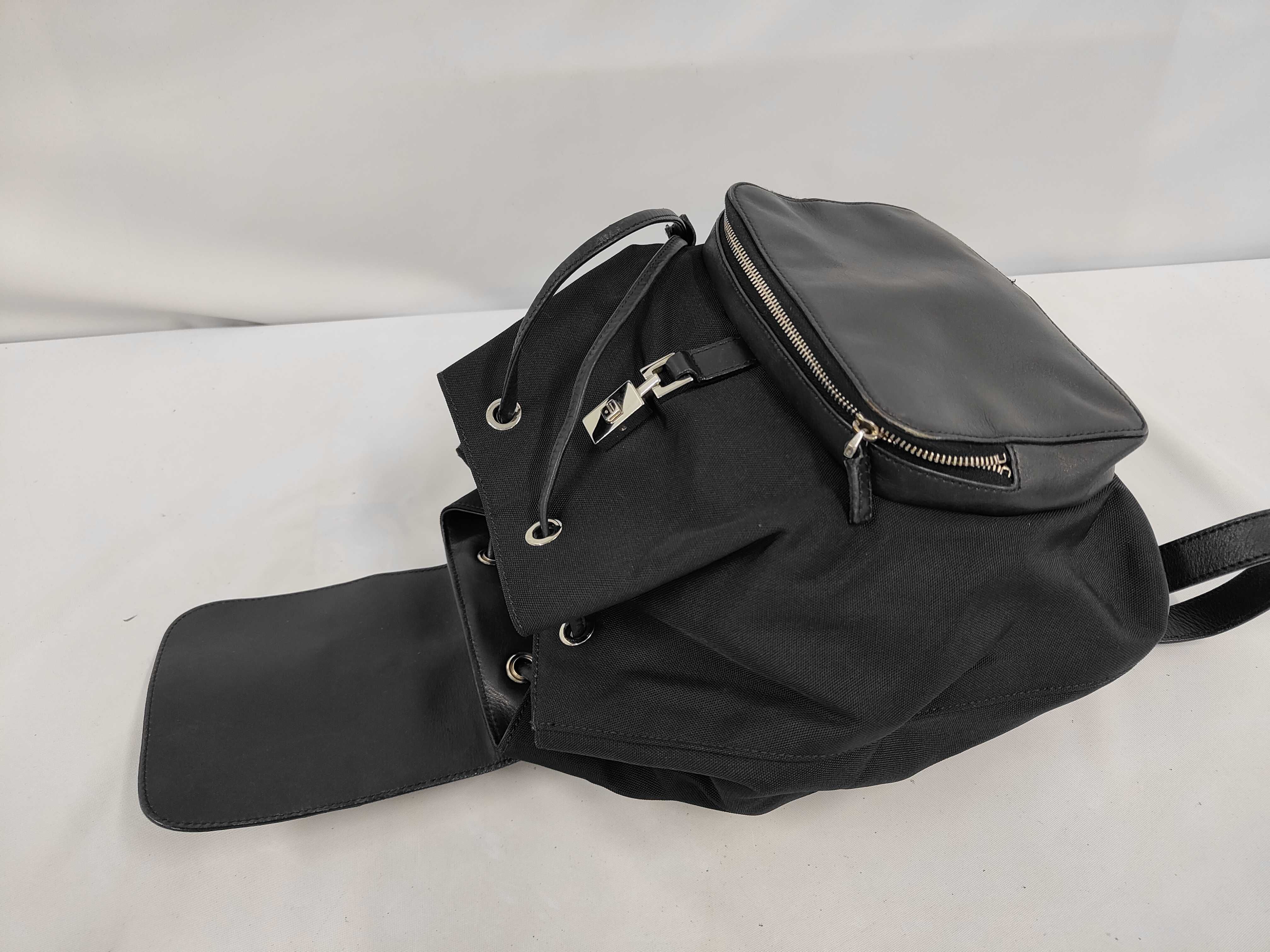 Nylon Leather Backpack, Black — view 8