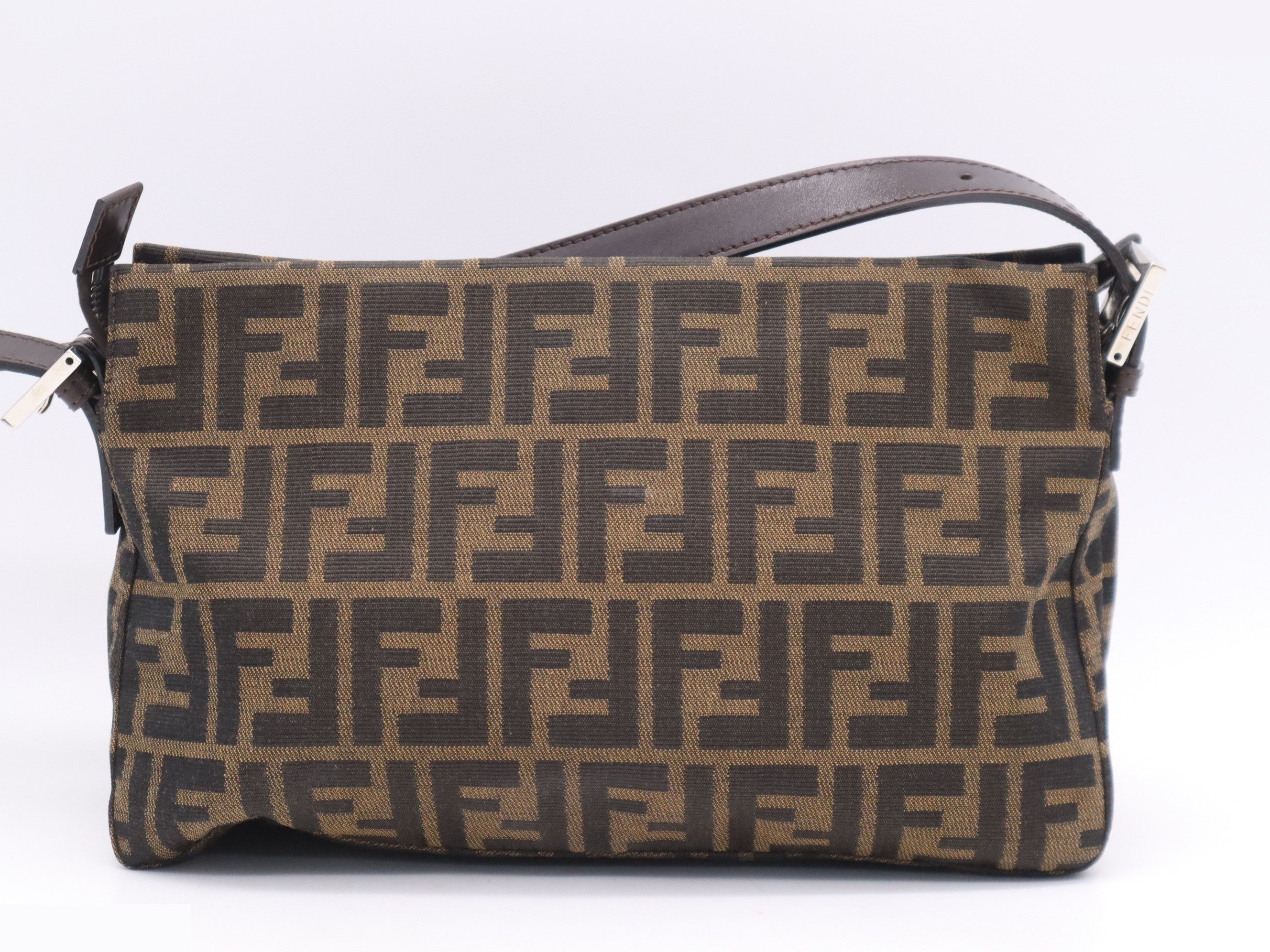 Canvas x Leather Zucca One-Shoulder Bag, Brown/Dark Brown, Silver Hardware — view 2