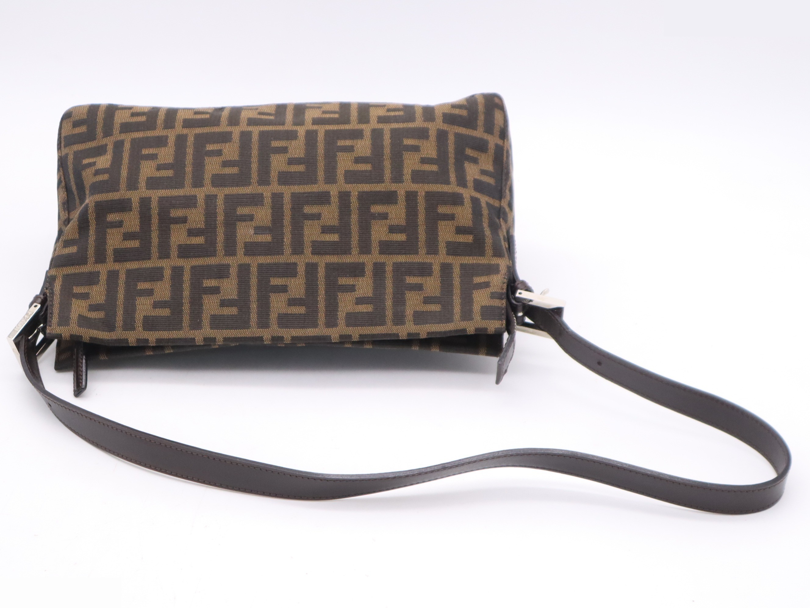 Canvas x Leather Zucca One-Shoulder Bag, Brown/Dark Brown, Silver Hardware — view 6