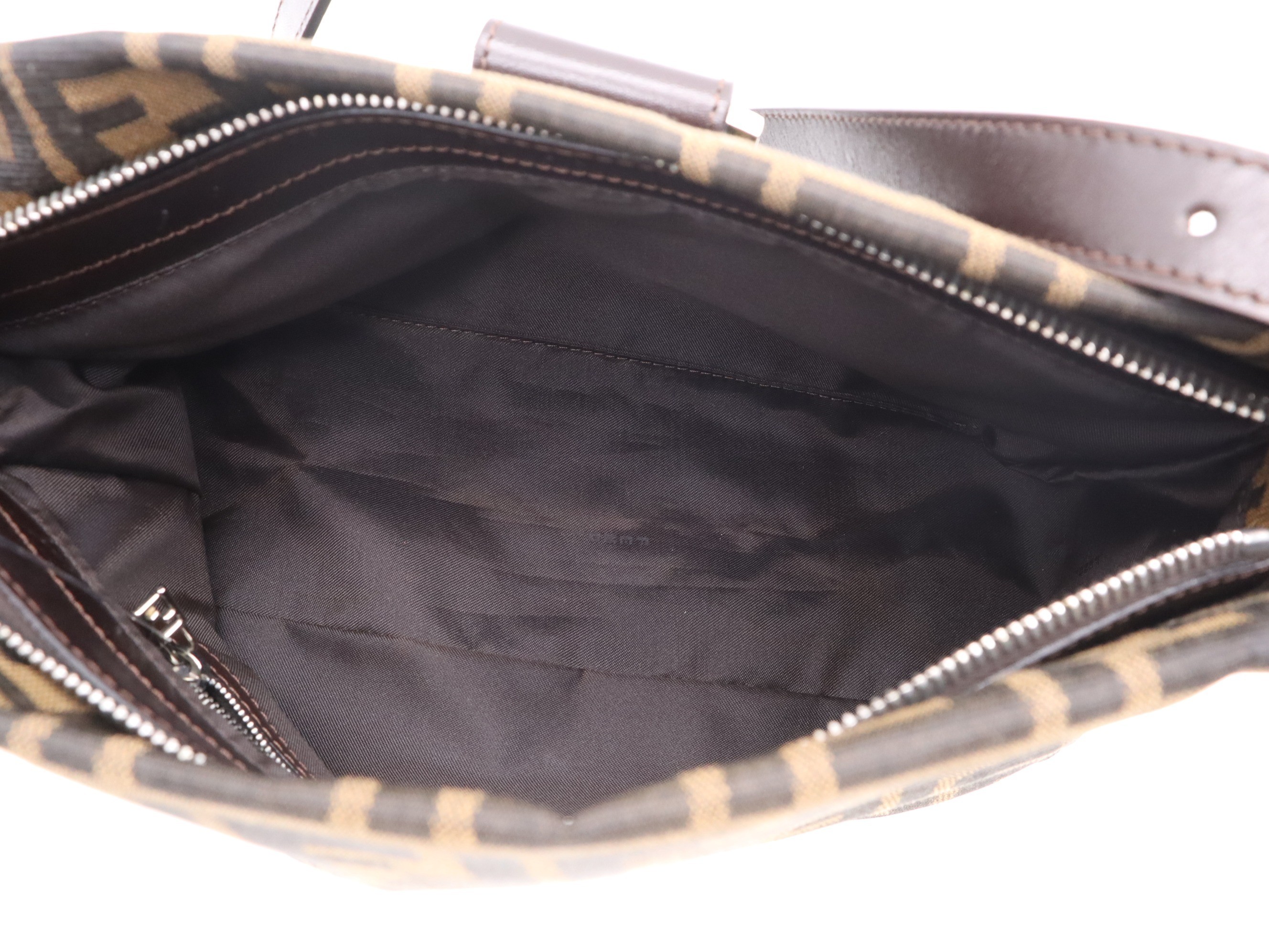 Canvas x Leather Zucca One-Shoulder Bag, Brown/Dark Brown, Silver Hardware — view 7