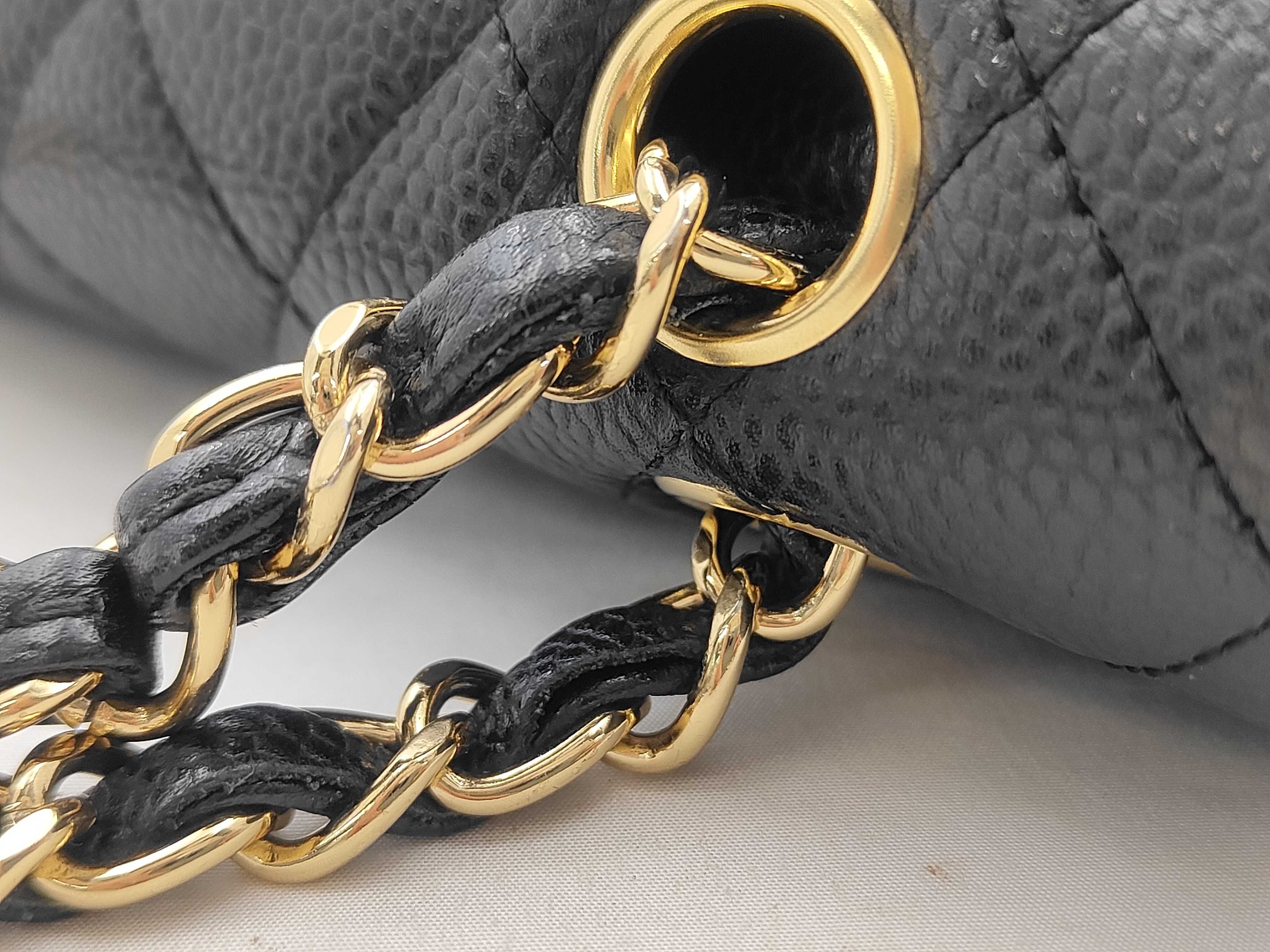 Matelassé 23 Double Flap Chain Shoulder Bag, Caviar Leather, Black — view 5