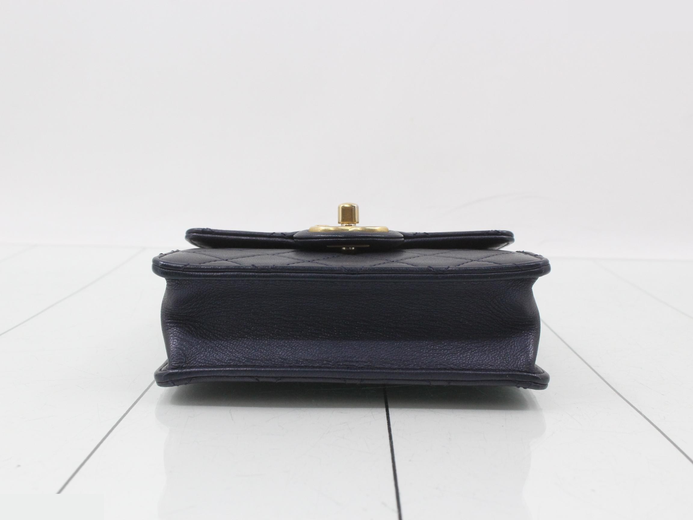 Lambskin Mini Matelassé Faux Pearl Chain Wallet, Navy — view 3