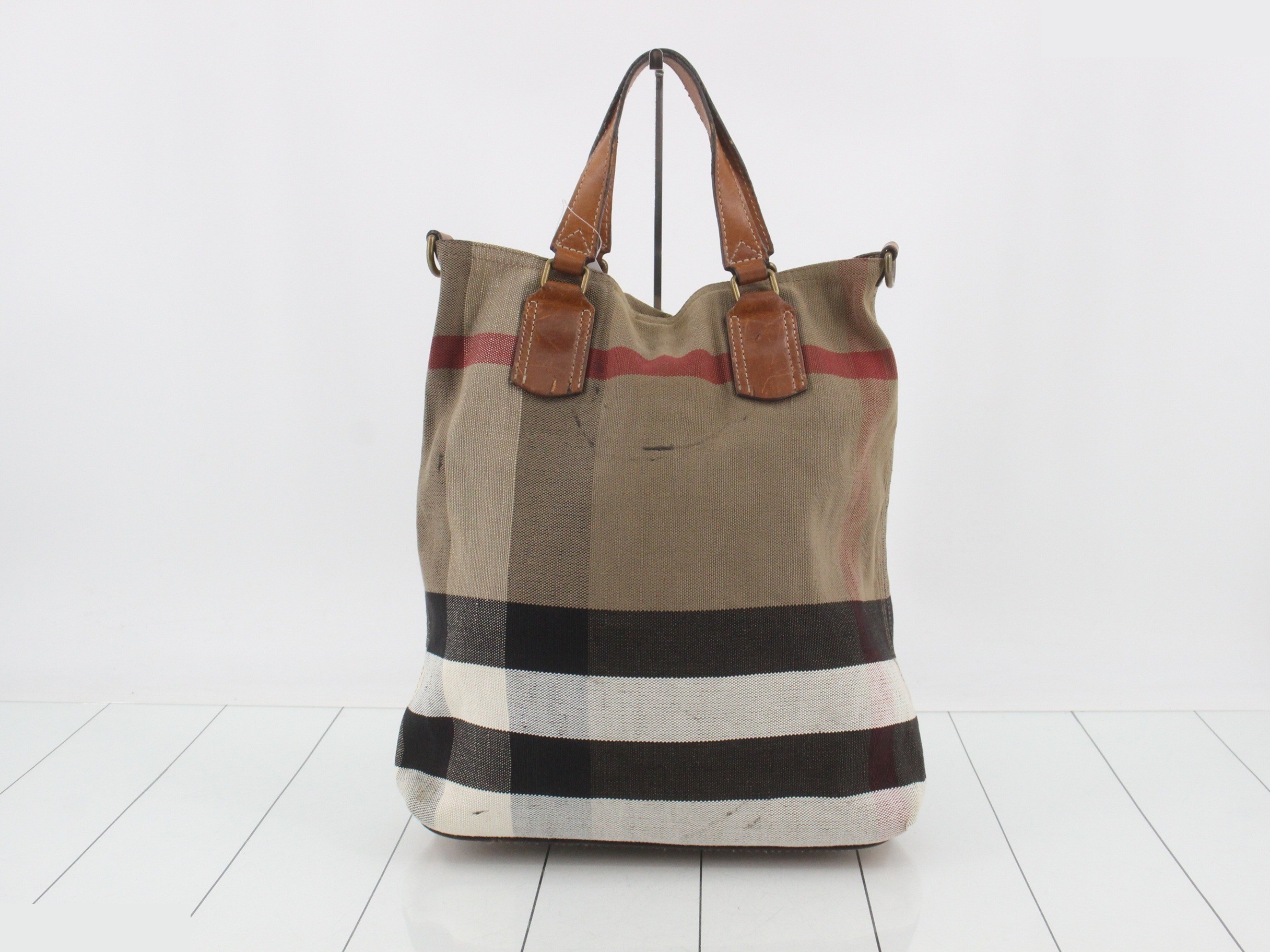 Canvas x Leather Check Pattern 2-Way Handbag — view 2