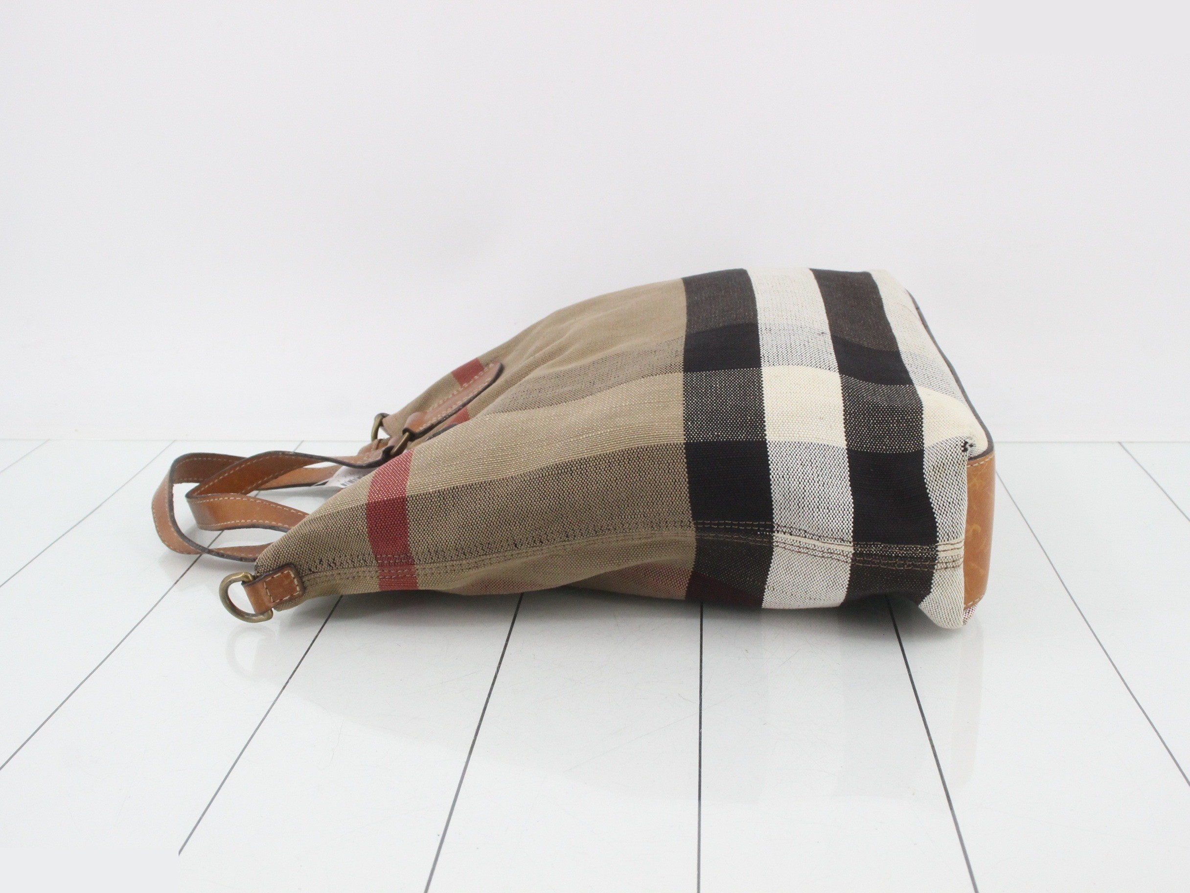 Canvas x Leather Check Pattern 2-Way Handbag — view 4