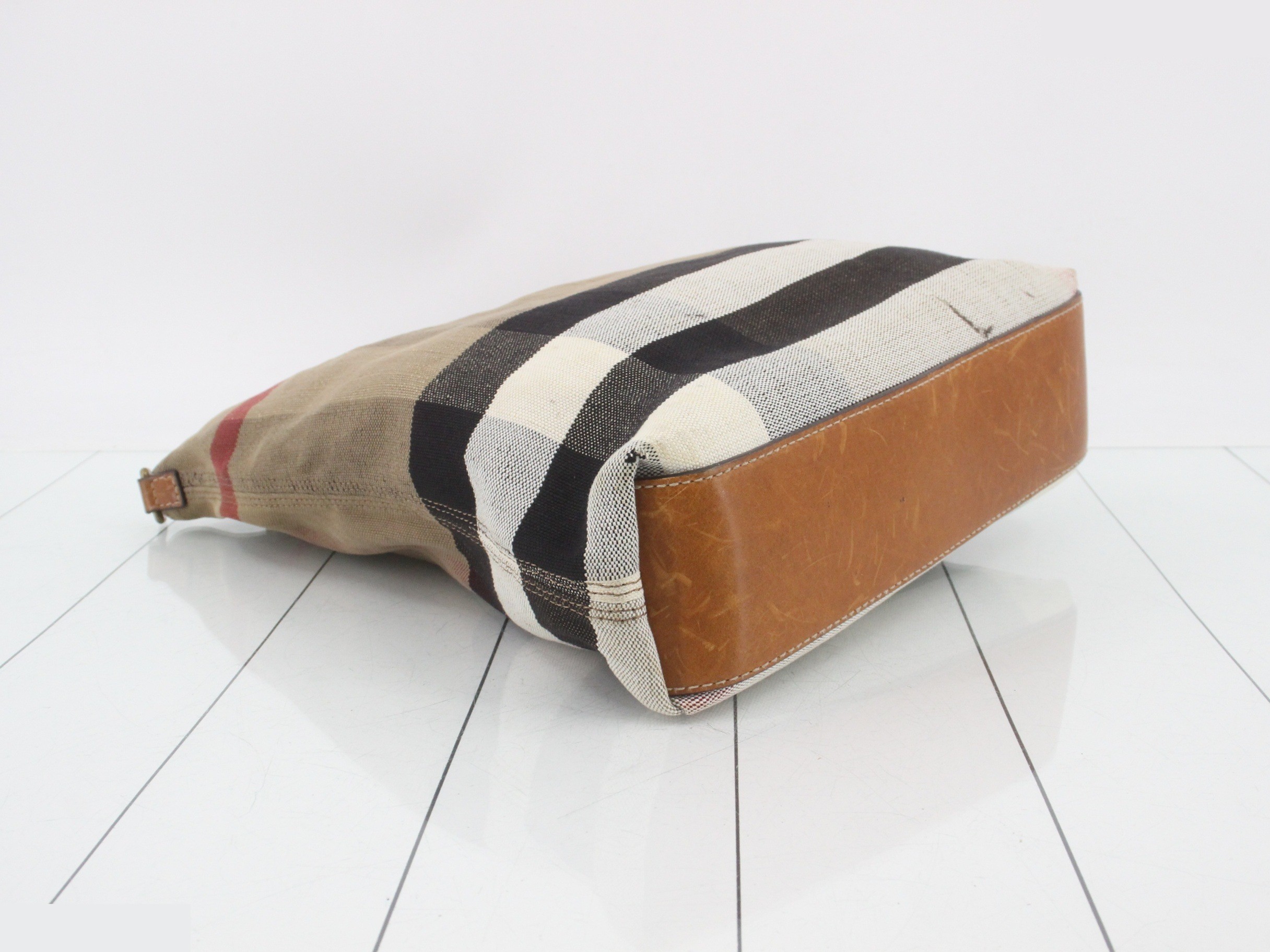 Canvas x Leather Check Pattern 2-Way Handbag — view 5