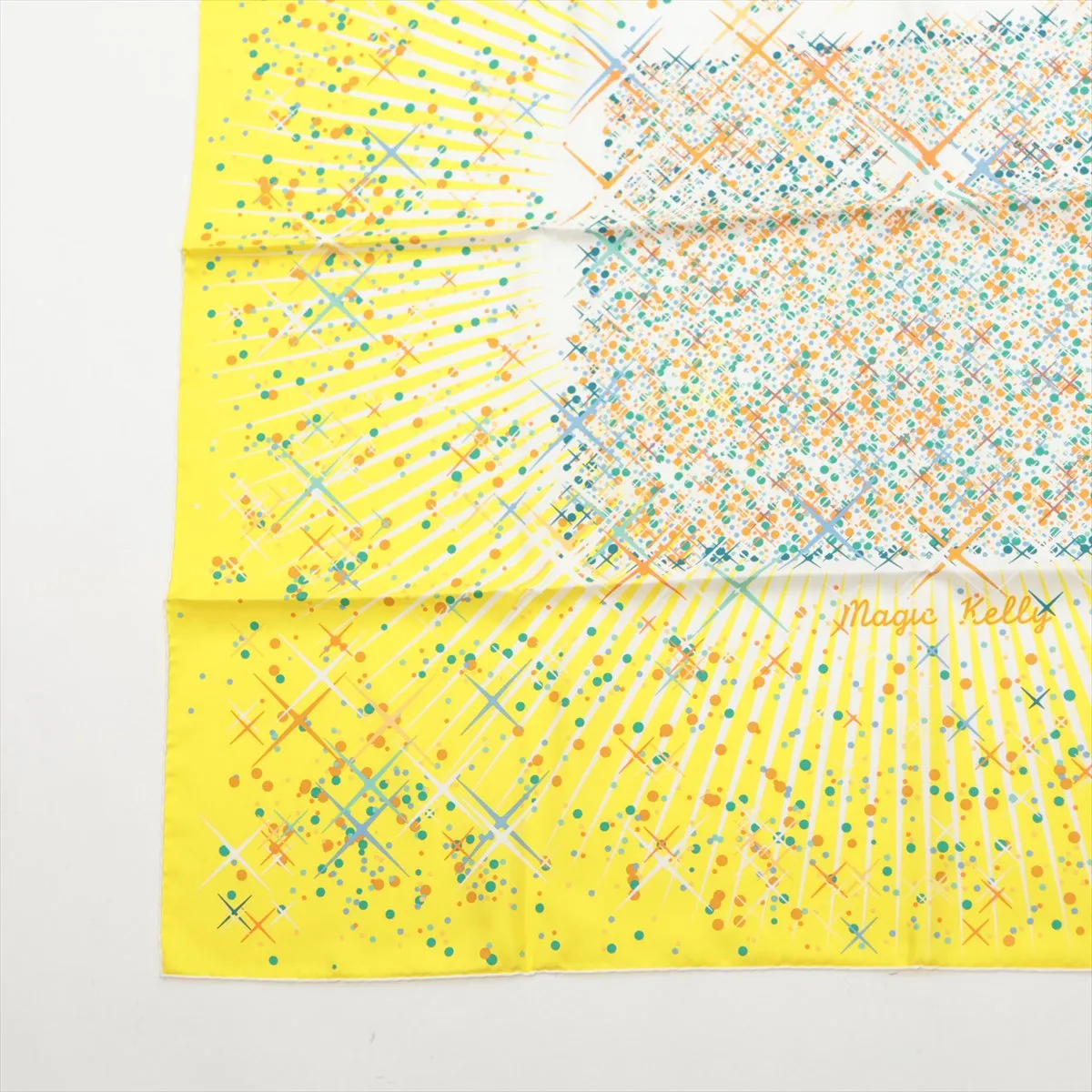 Carre 90 Magic Kelly scarf, silk, yellow. Shows signs of wear, — view 5