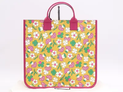 550763 PVC x Leather Children's Handbag, Pink/Yellow Floral/Mushroom Pattern, Tote Bag Included