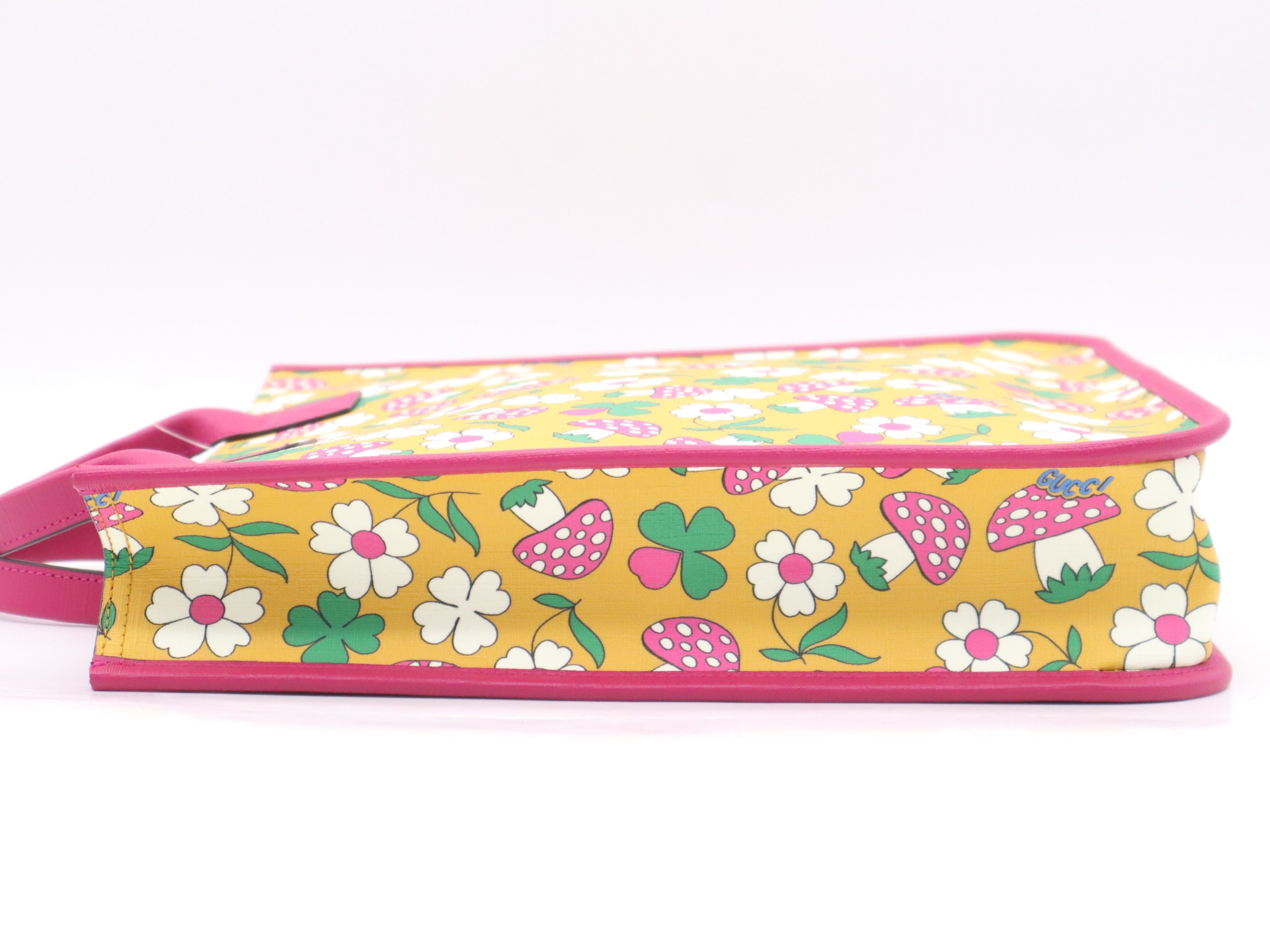 550763 PVC x Leather Children's Handbag, Pink/Yellow Floral/Mushroom Pattern, Tote Bag Included — view 3