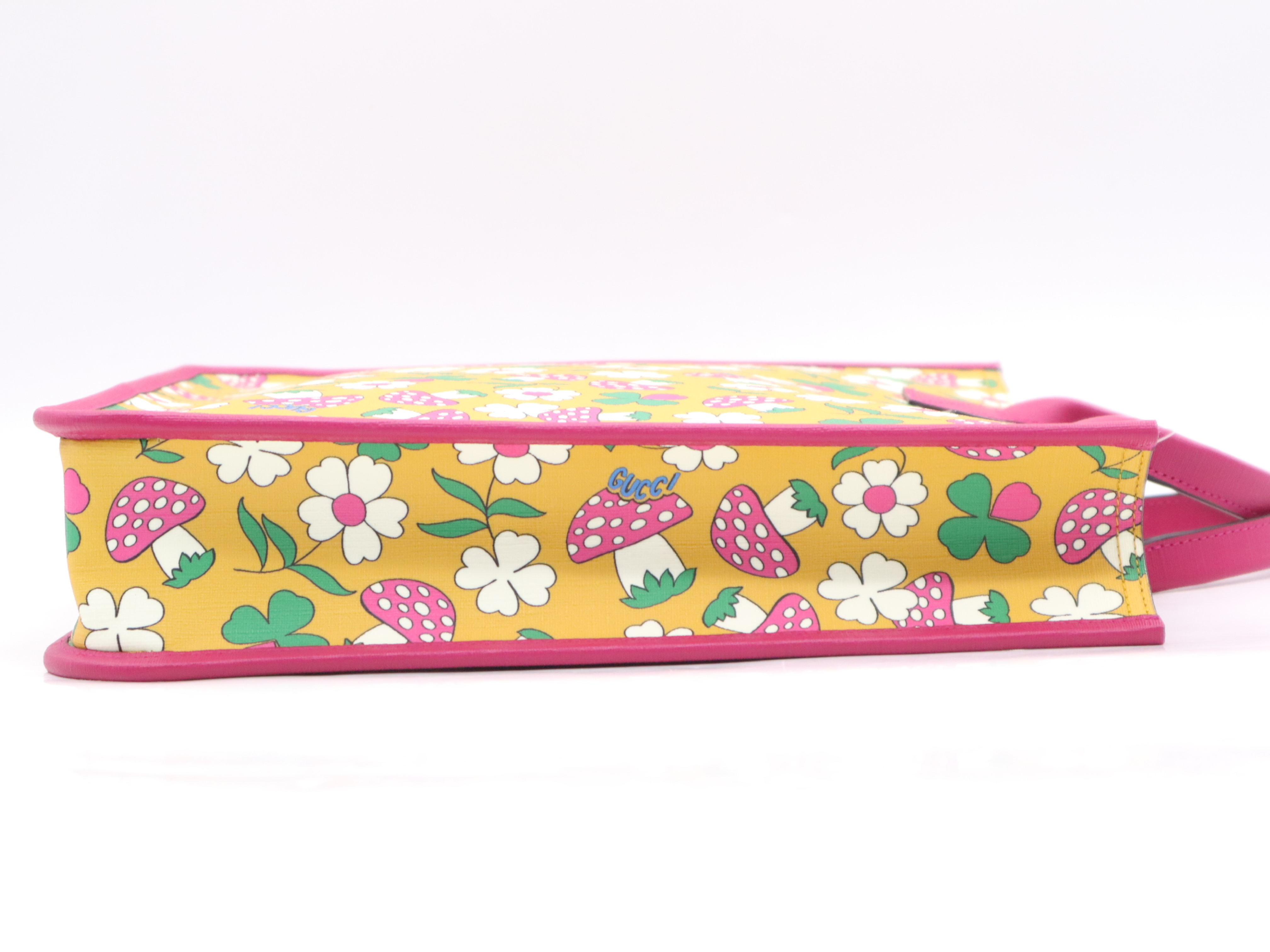 550763 PVC x Leather Children's Handbag, Pink/Yellow Floral/Mushroom Pattern, Tote Bag Included — view 5
