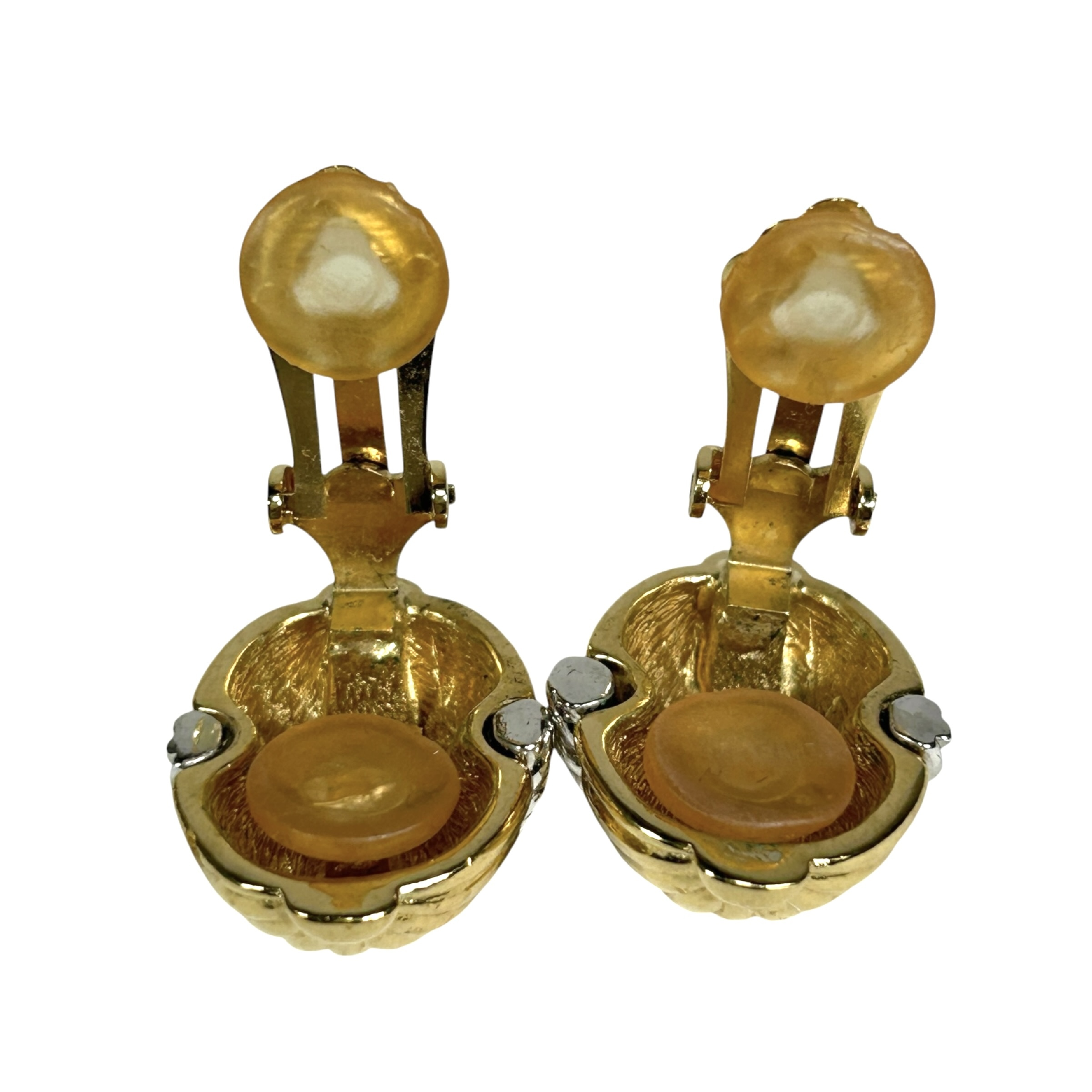 Vintage Shell Earrings, Gold Tone, 2cm Wide, Metal Material — view 4