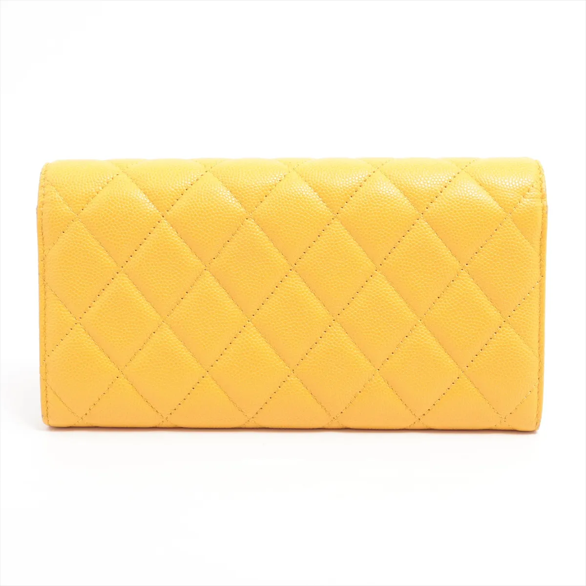 Matelassé Caviar Skin Long Wallet, Yellow Leather, Gold Hardware, 26806247 — view 2