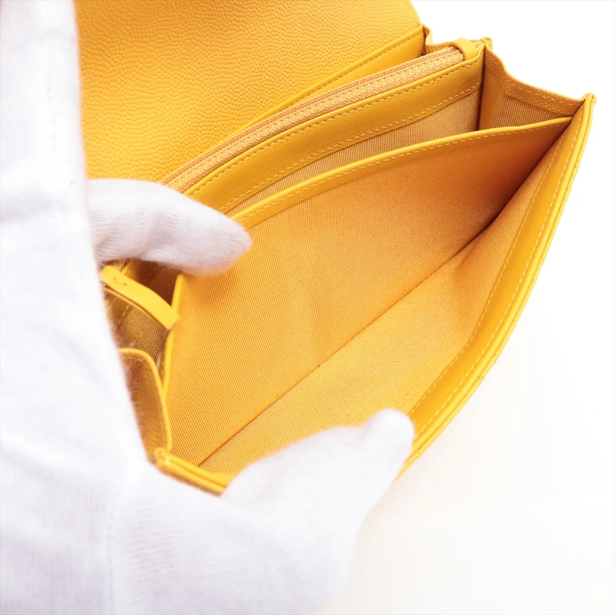 Matelassé Caviar Skin Long Wallet, Yellow Leather, Gold Hardware, 26806247 — view 7