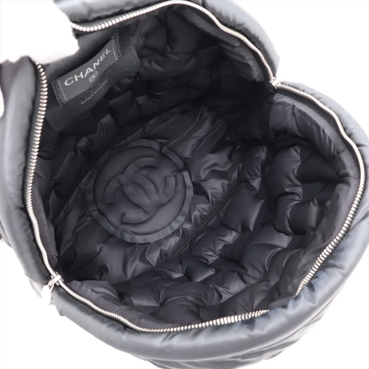 Doudoune embossed logo nylon backpack, black with silver hardware, item number 24885572 (serial number in the 24 range). — view 7
