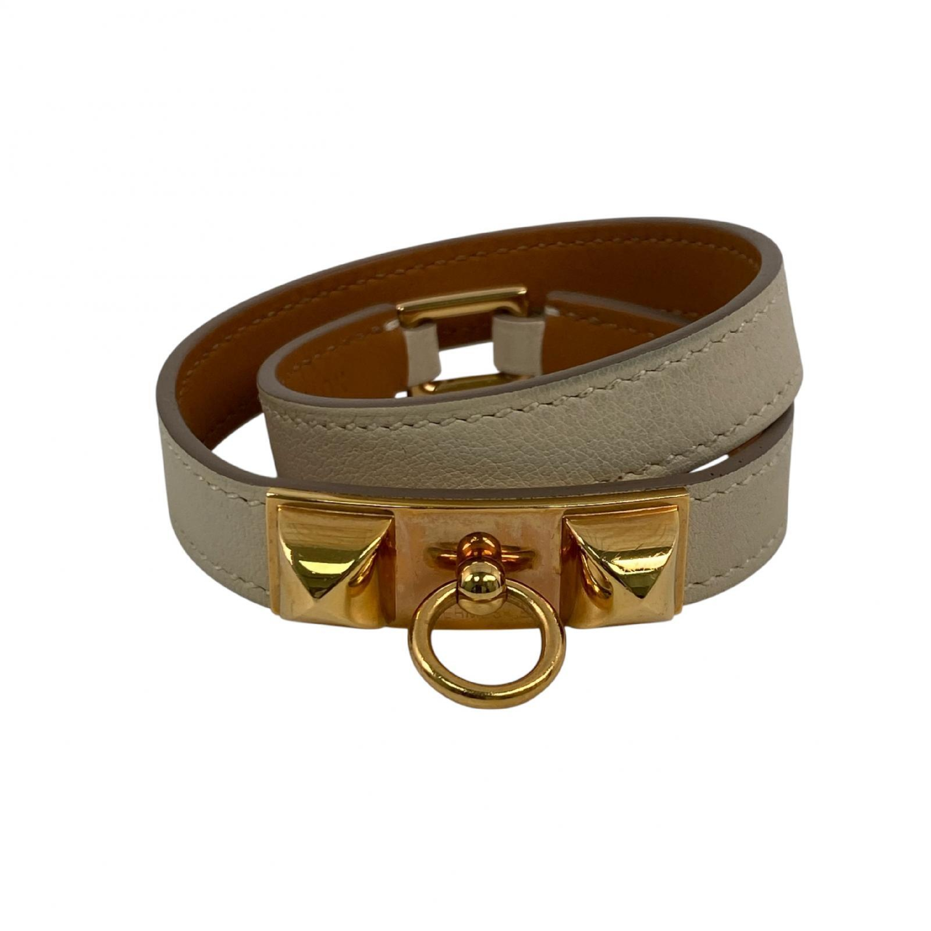【*Shipped from: Hong Kong*】HERMES ( ) Beige Calfskin Rival Double Tour Bracelet Stamp T Bracelet/Bangle — view 2
