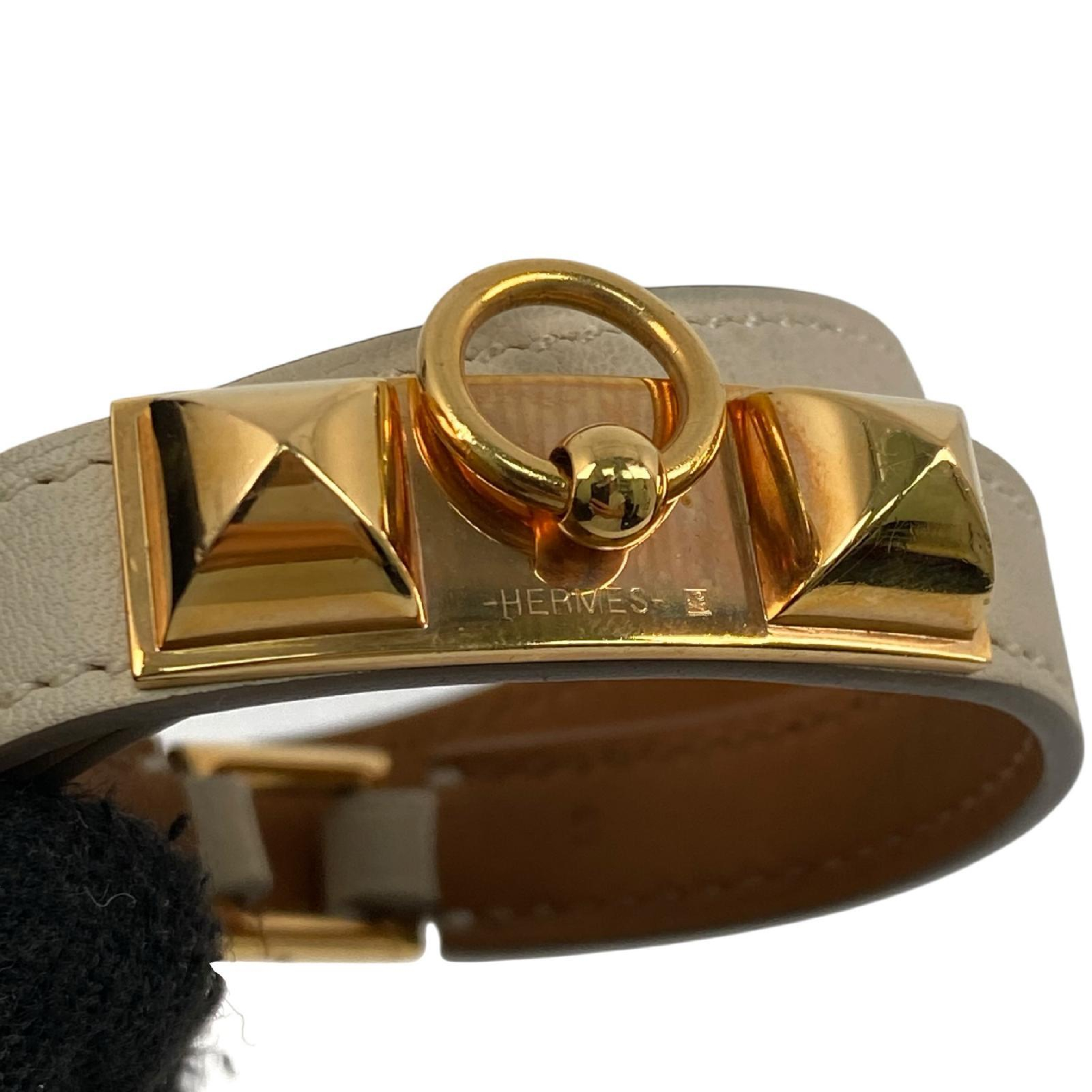 【*Shipped from: Hong Kong*】HERMES ( ) Beige Calfskin Rival Double Tour Bracelet Stamp T Bracelet/Bangle — view 8