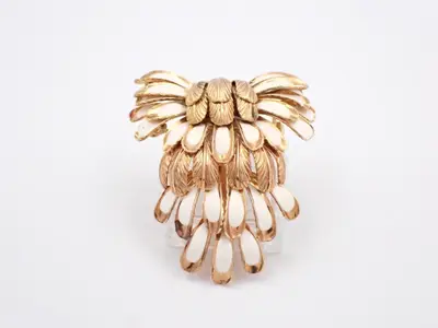Brooch, GP, White, Feather